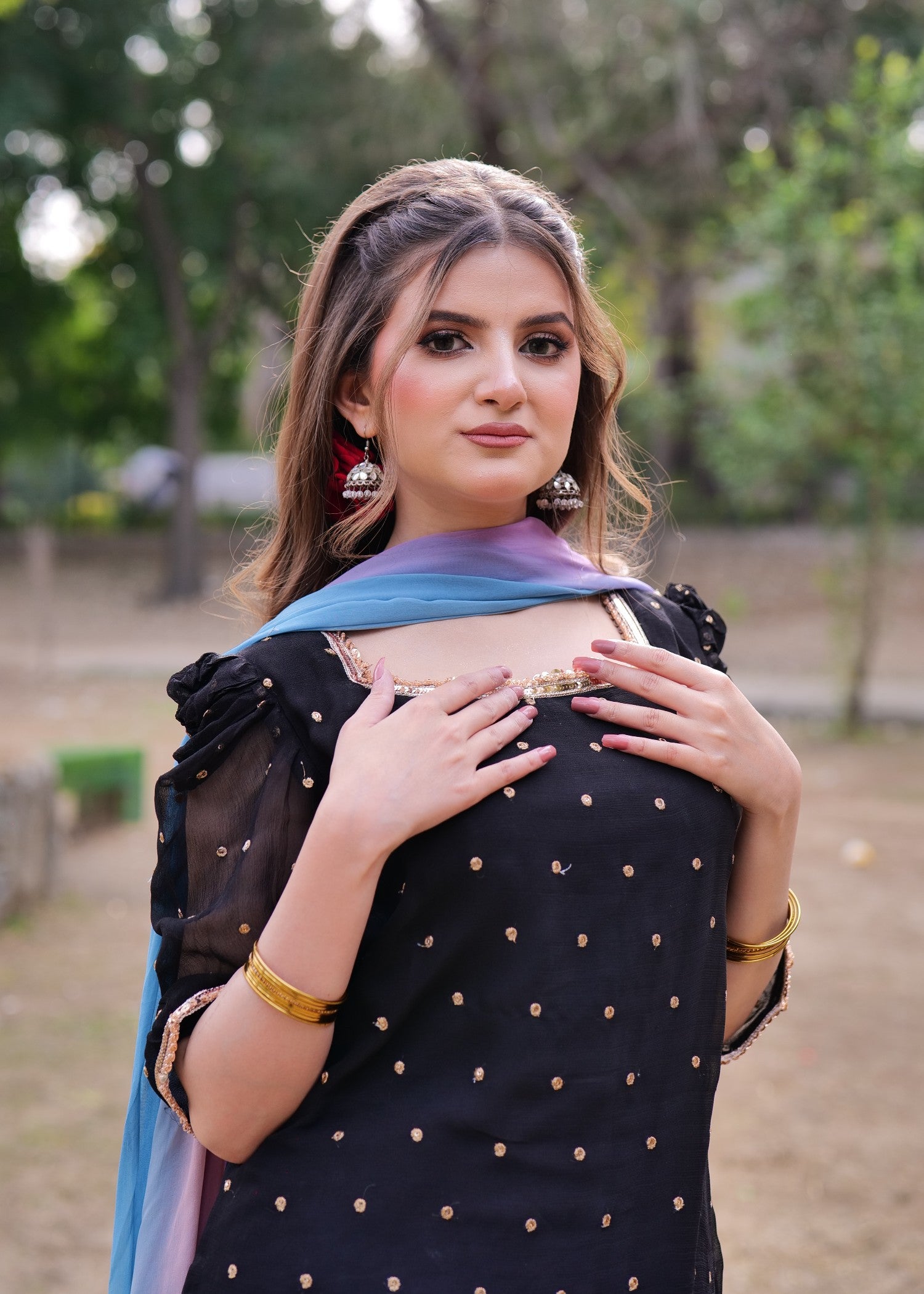 crinkle chiffon Sharara in Jet black