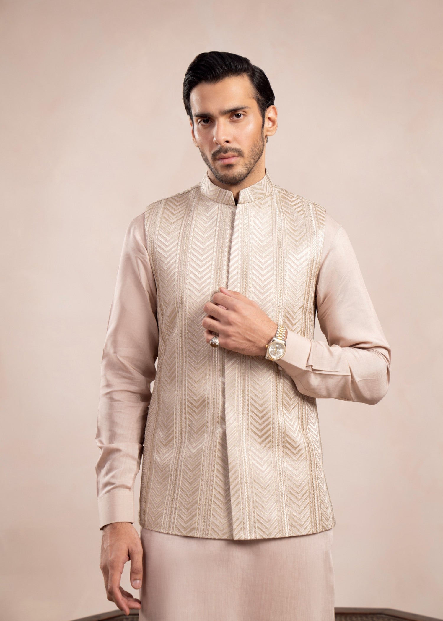 raw silk Waistcoat in Beige