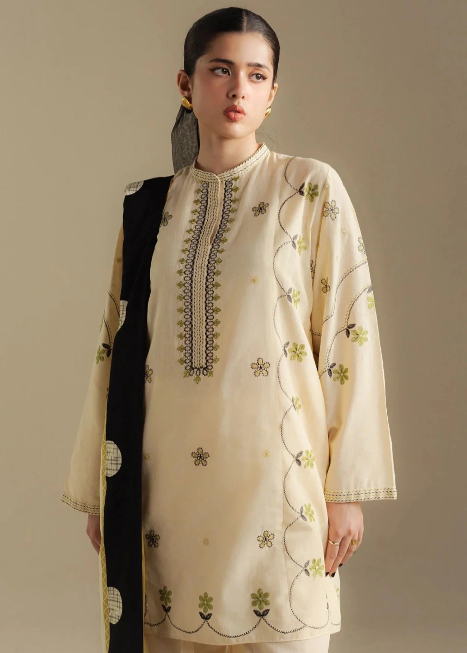slub khaddar Kurta Set in Beige