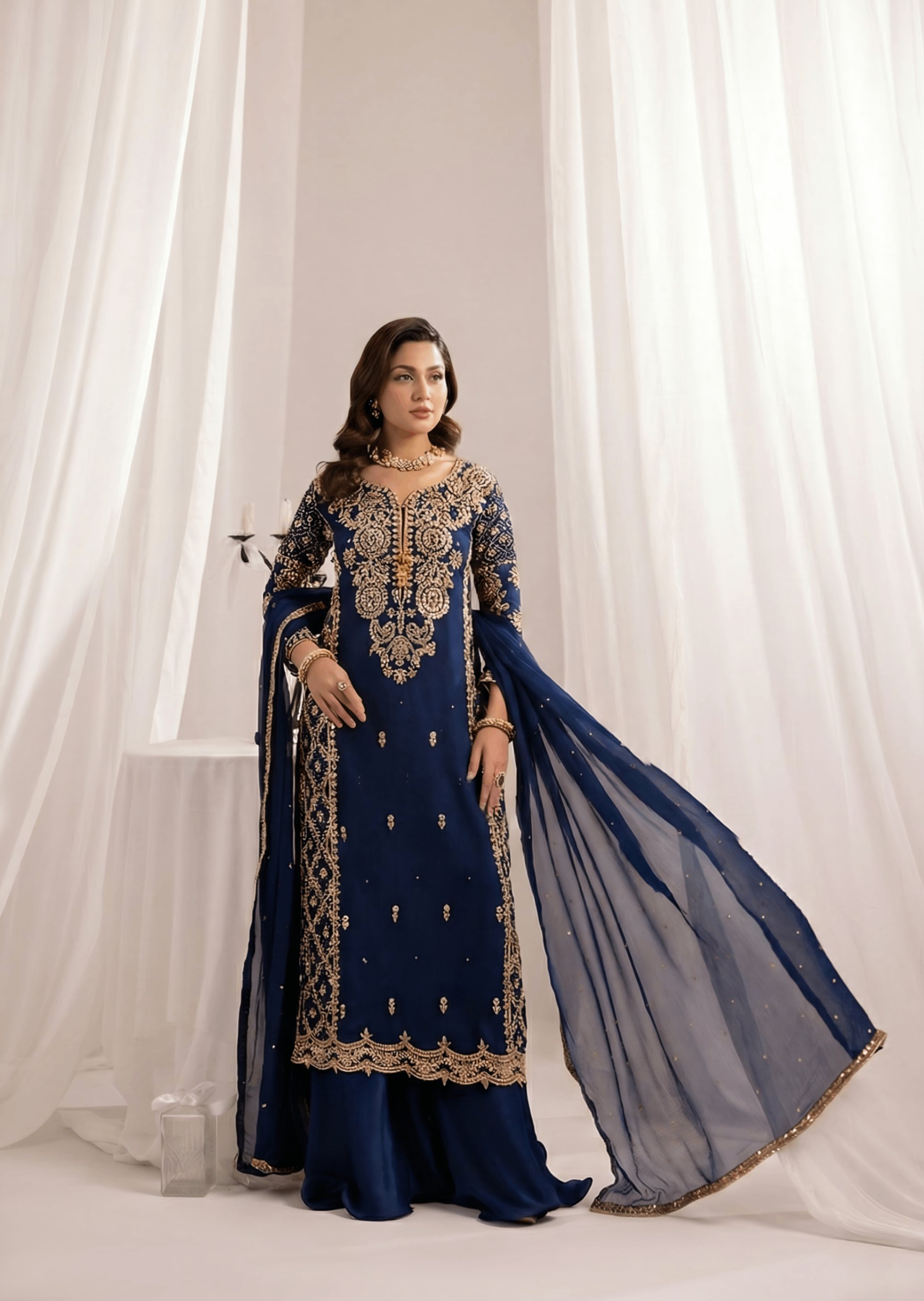 bemberg crinkle chiffon Sharara in Navy blue