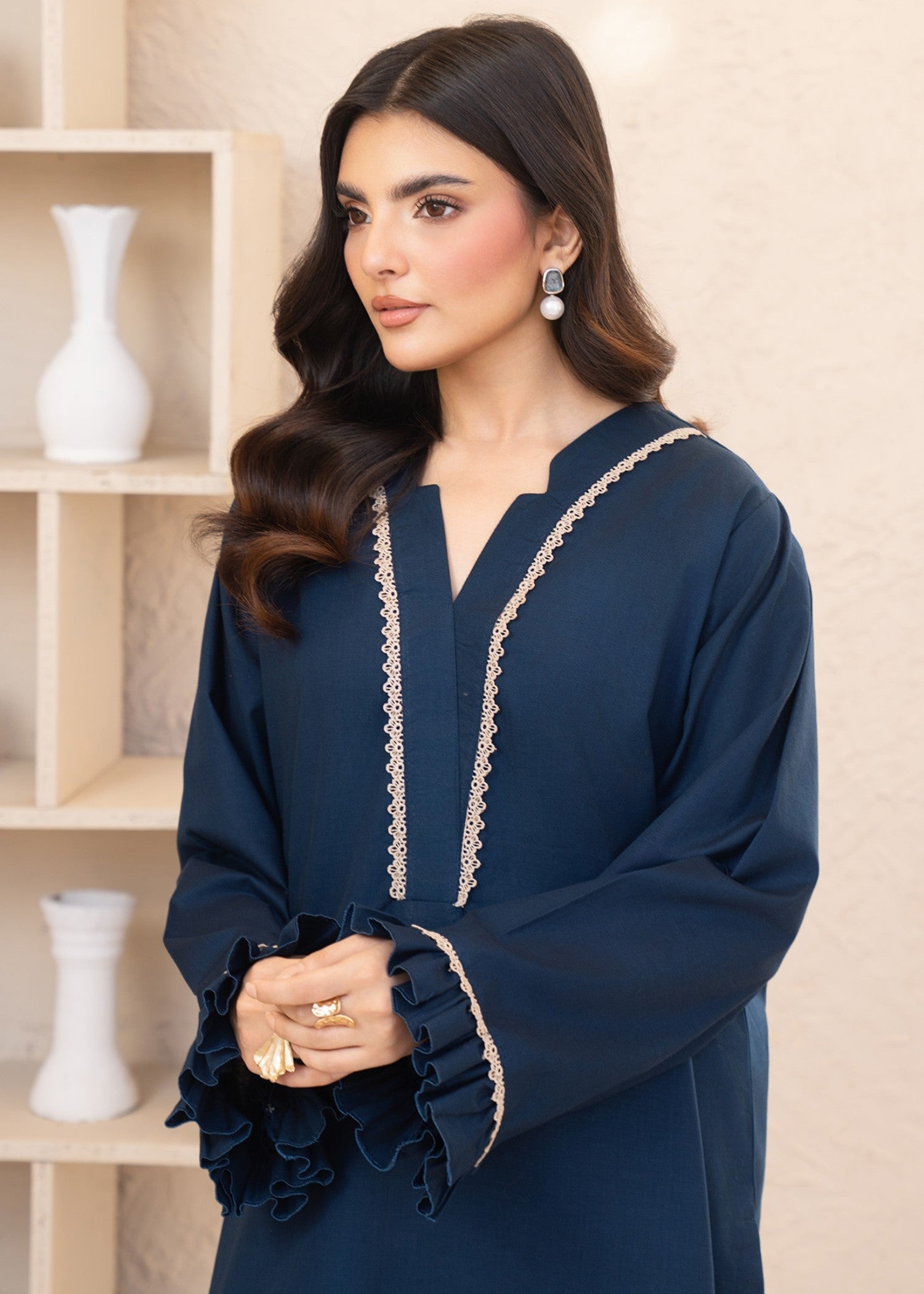 khaddar Kurta Set in Navy blue, dark blue