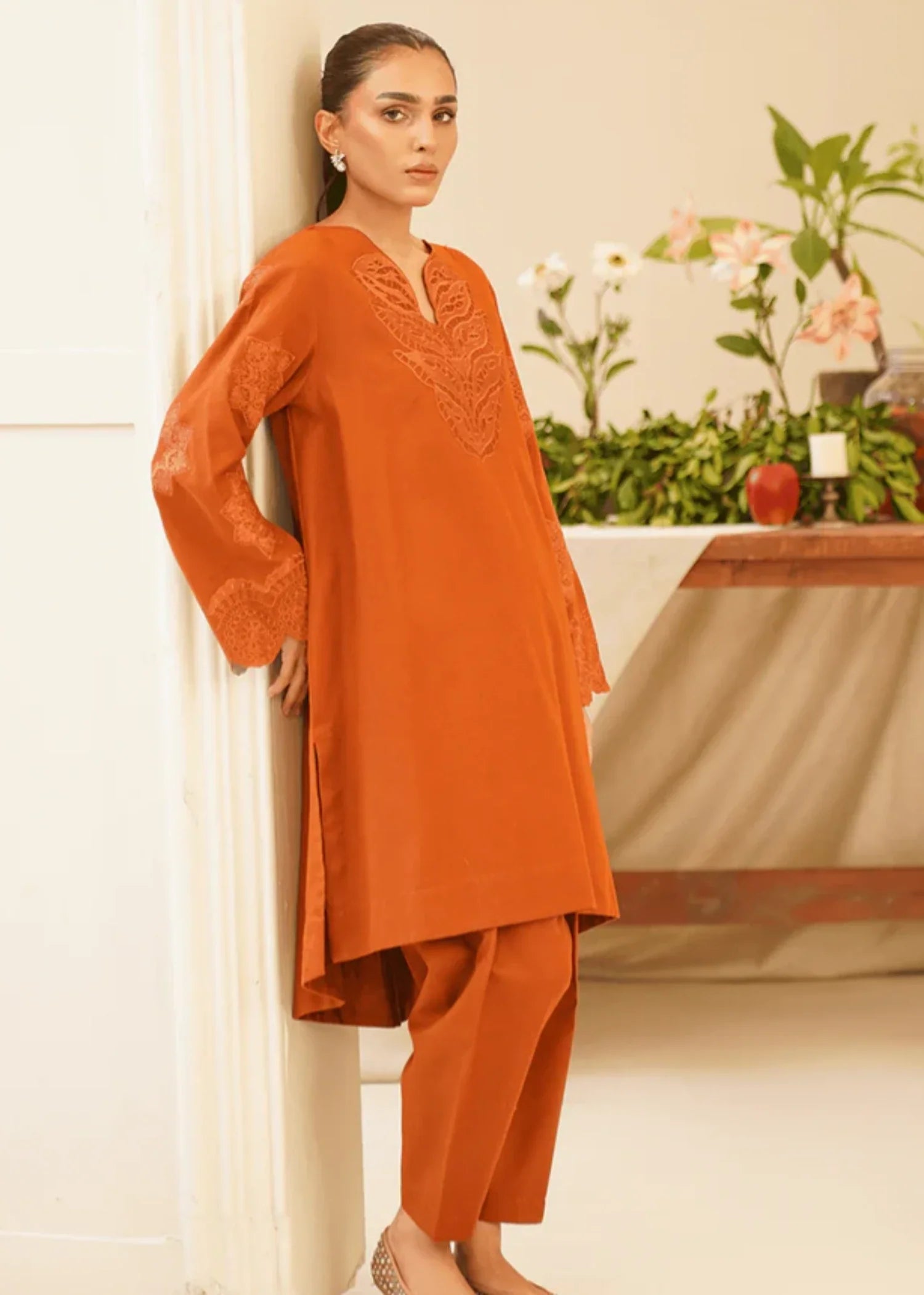 khaddar Kurta Set in Rust orange