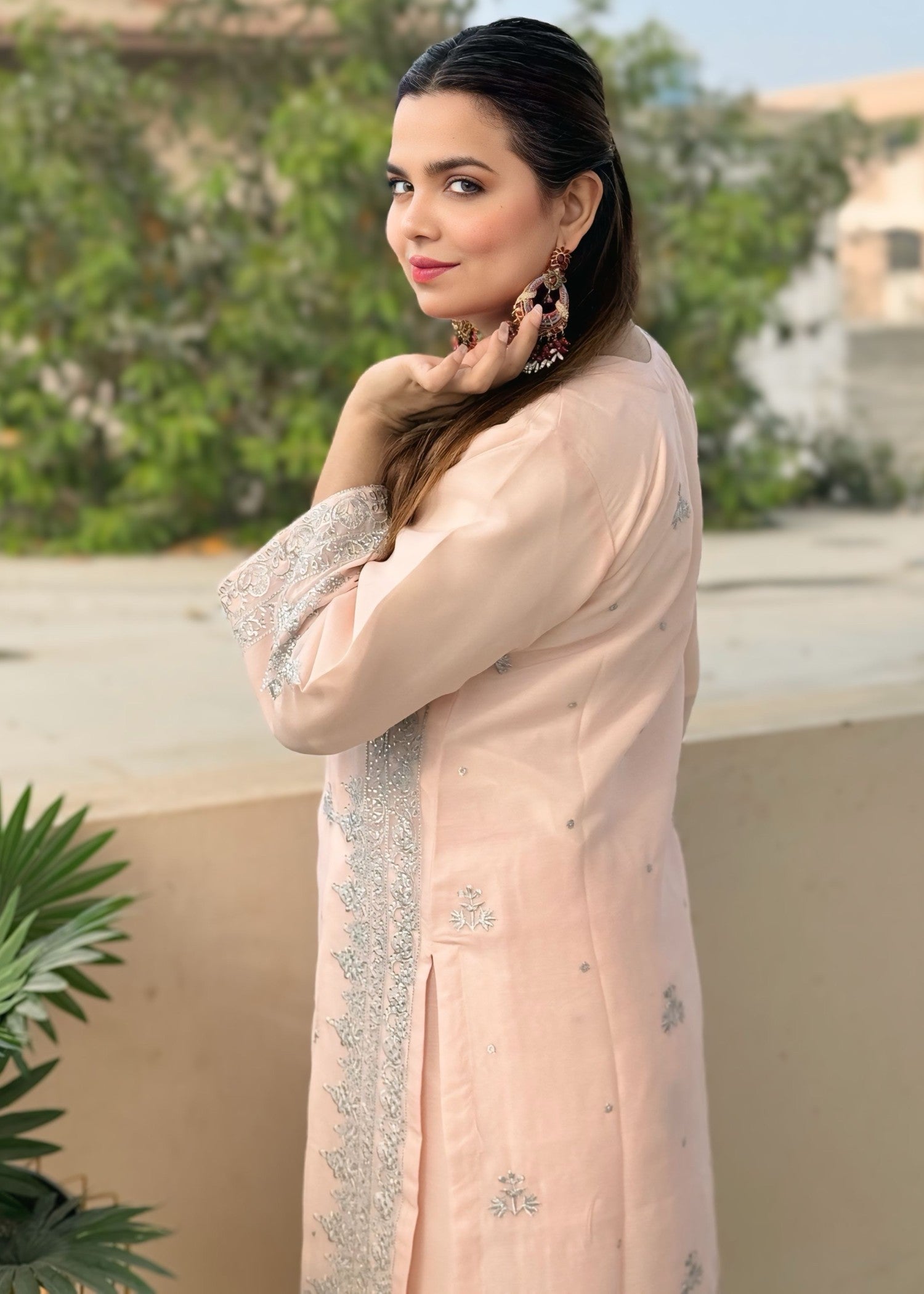 chiffon Sharara in Peach pink