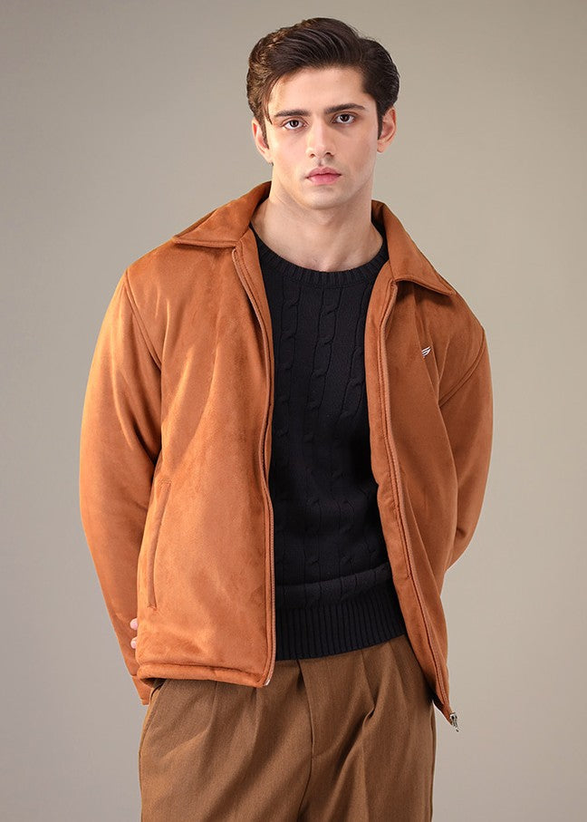 suede leather Jacket in Camel brown
