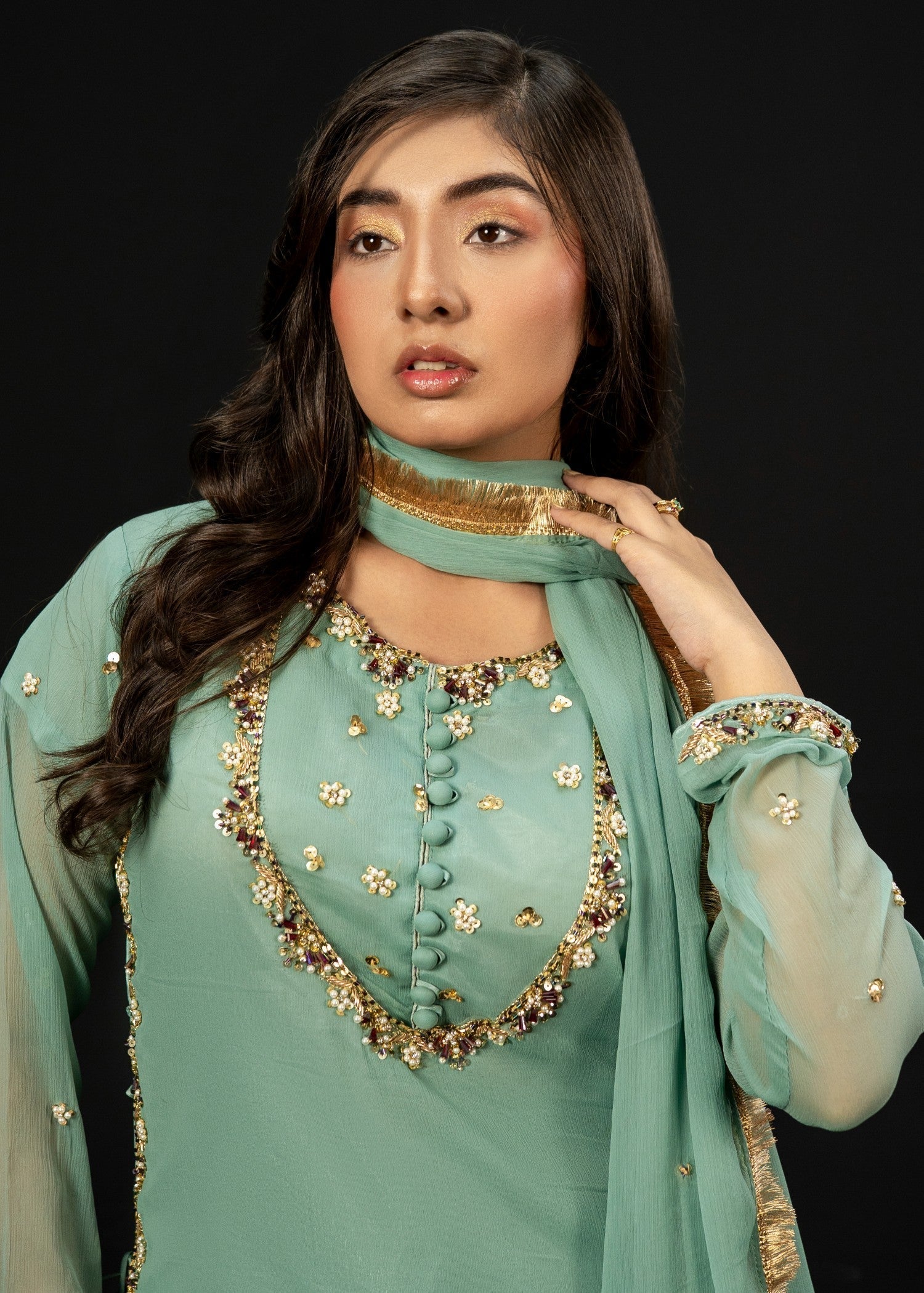 chiffon Sharara in Pastel green