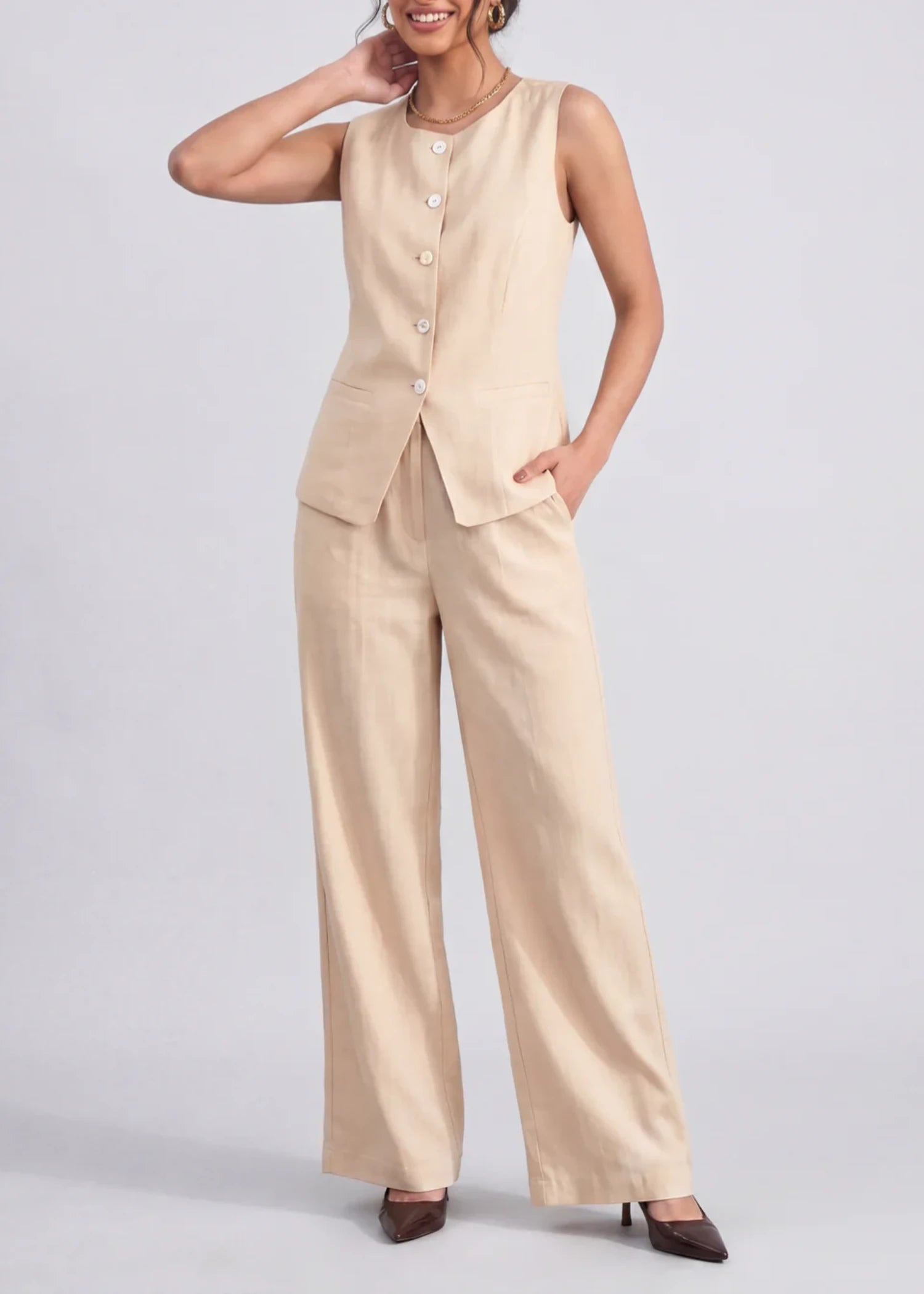 linen Trousers in Peach orange