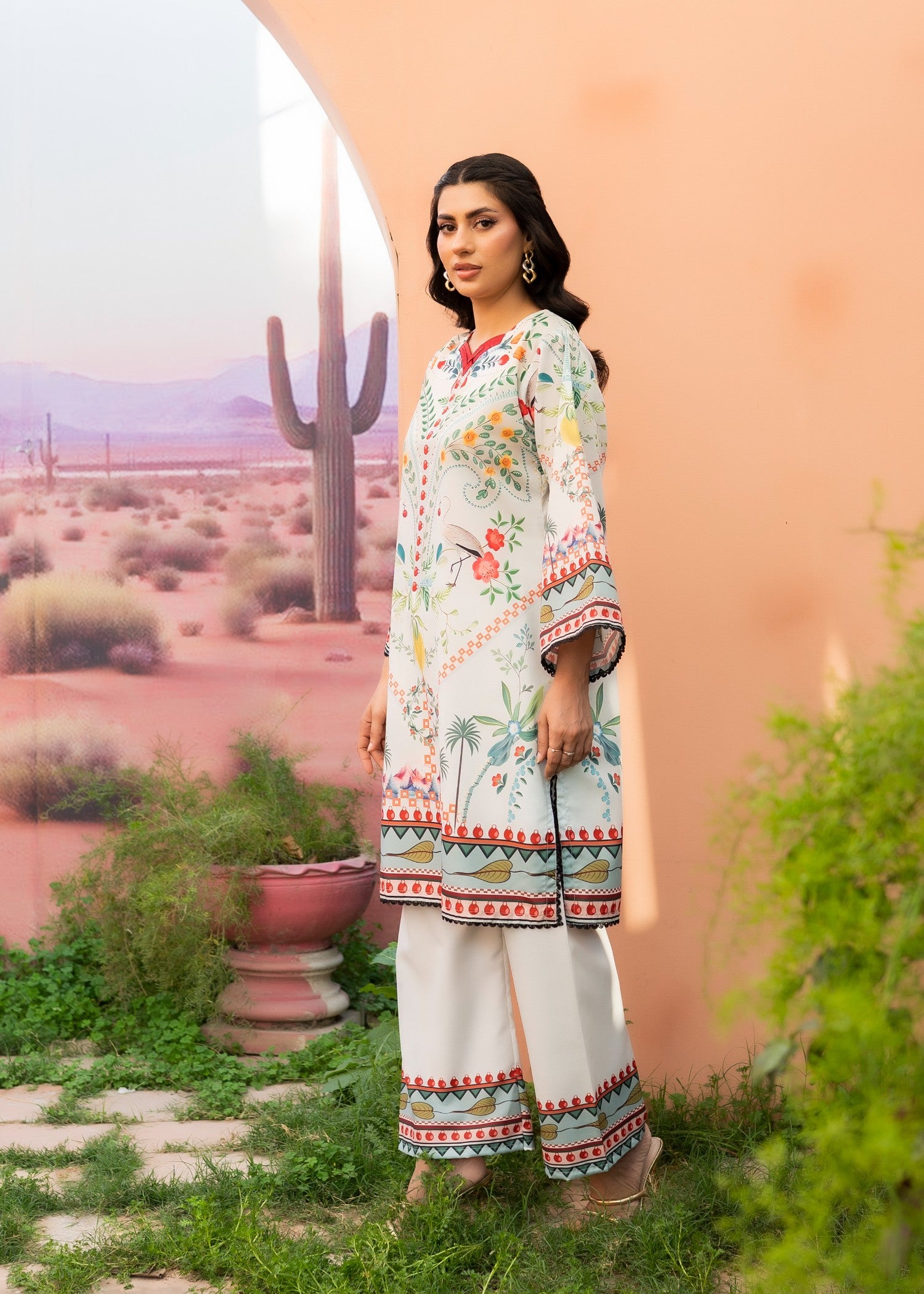 poly lawn Co Ord Sets in Off-white, multi
