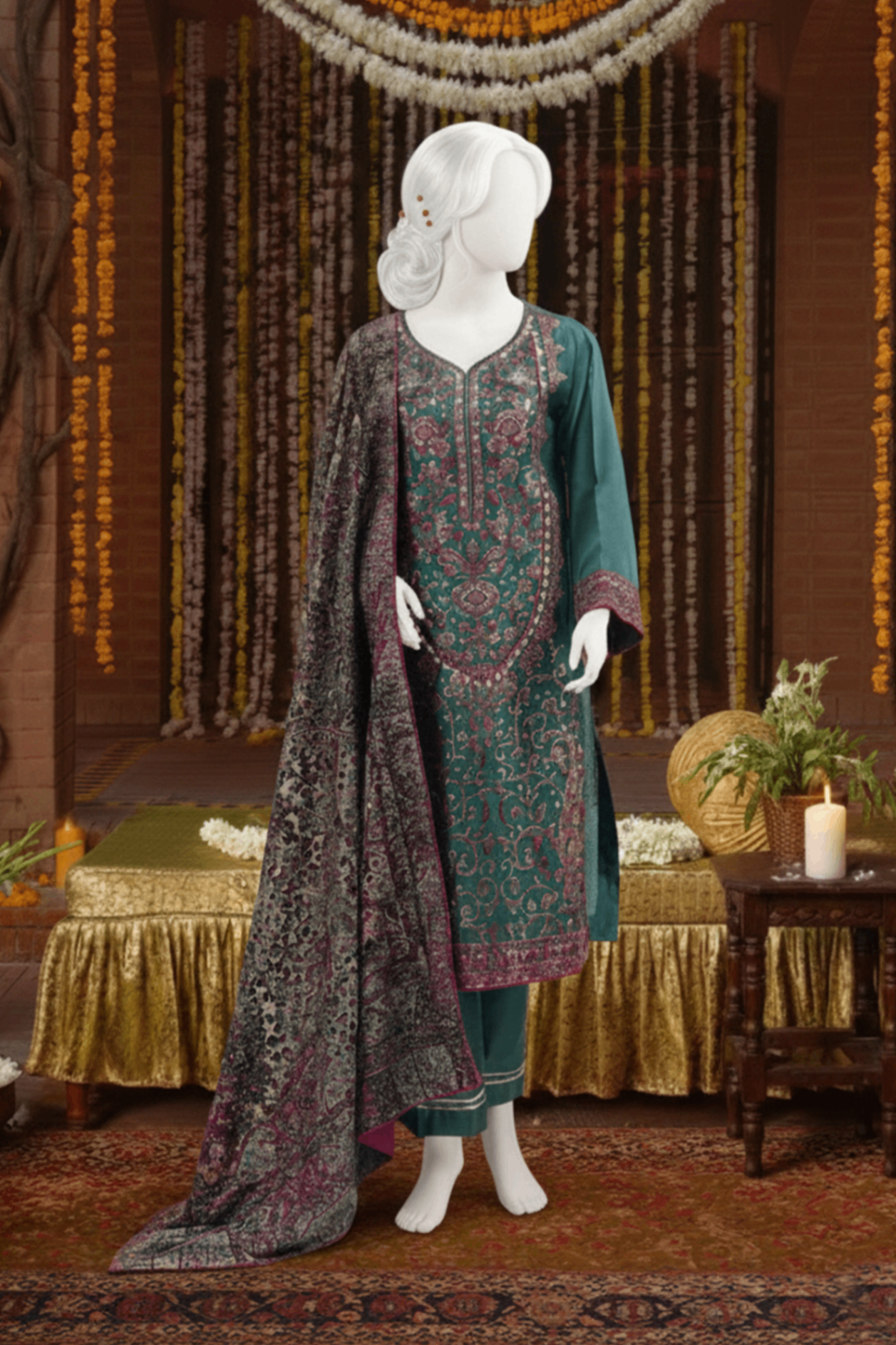 viscose Kurta Set in Pine green