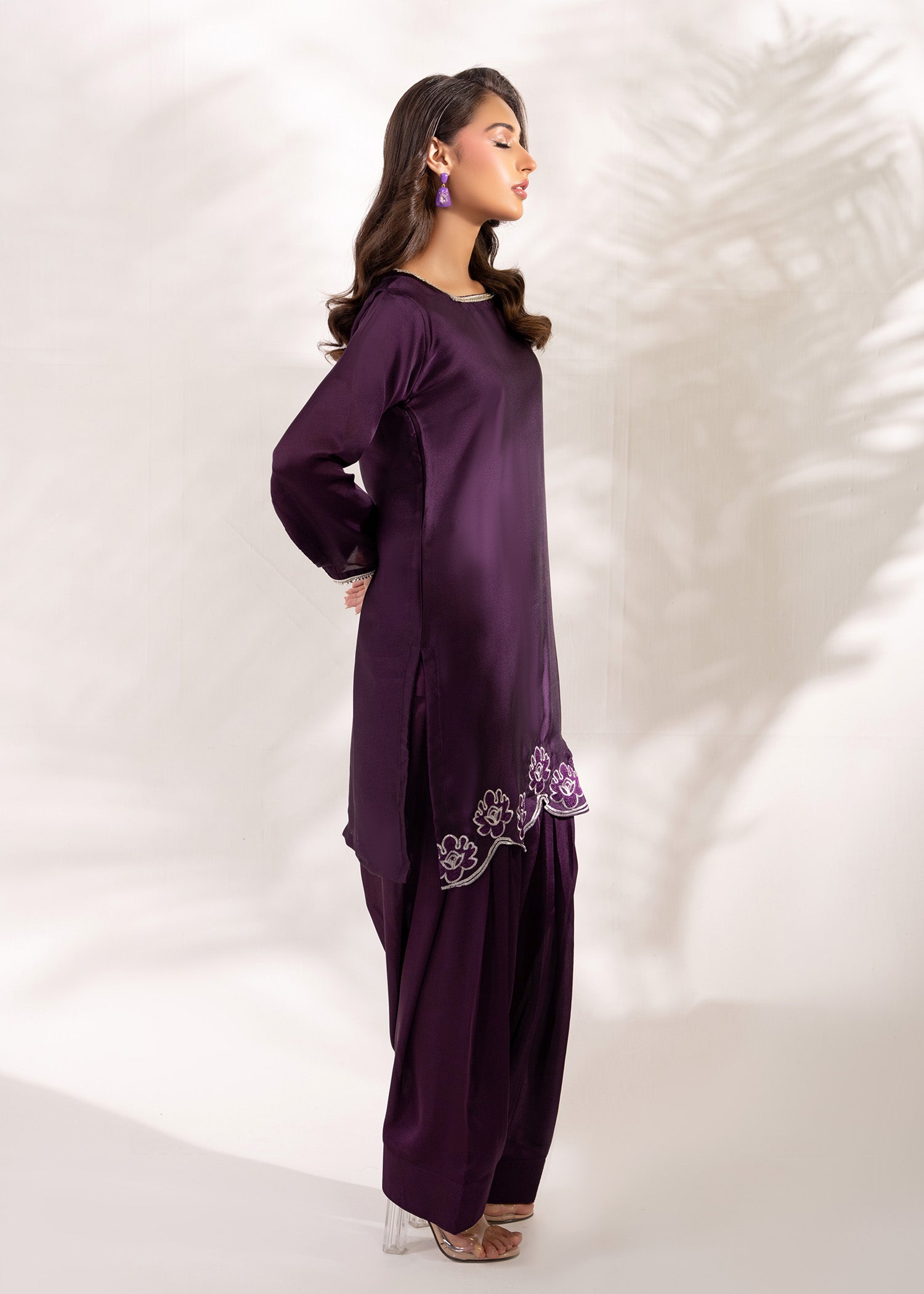 silk Kurta Set in Plum