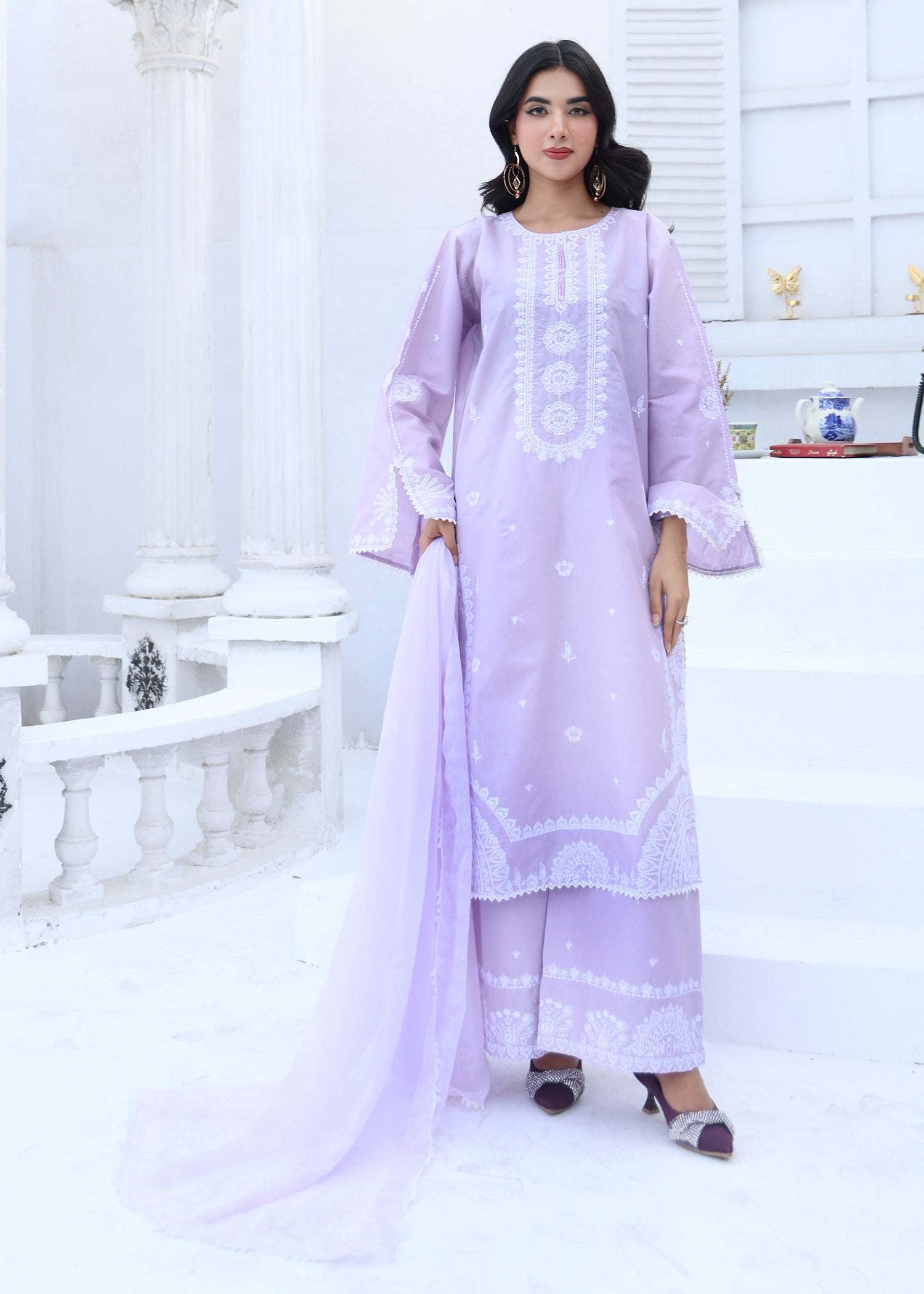 lawn cotton Kurta Set in Lavender