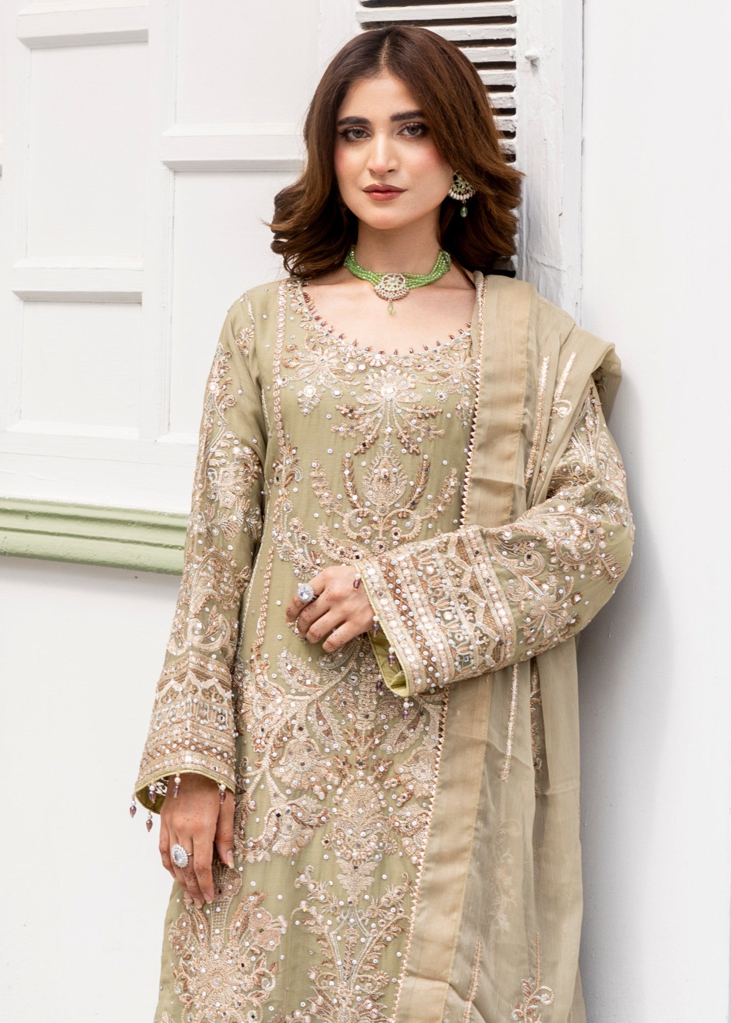 chiffon Kurta Set in Sage green