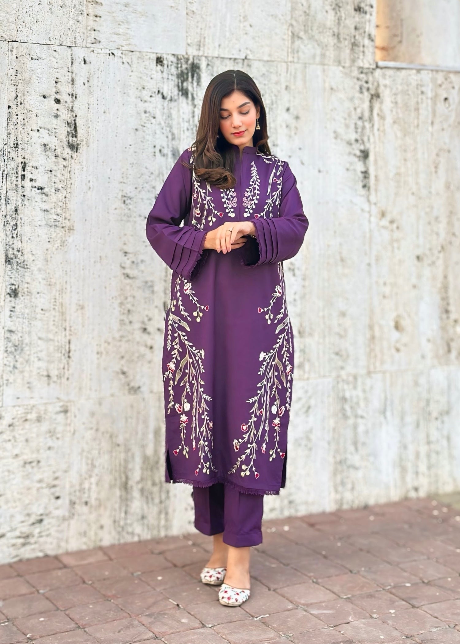 marina linen Kurta Set in Purple heart