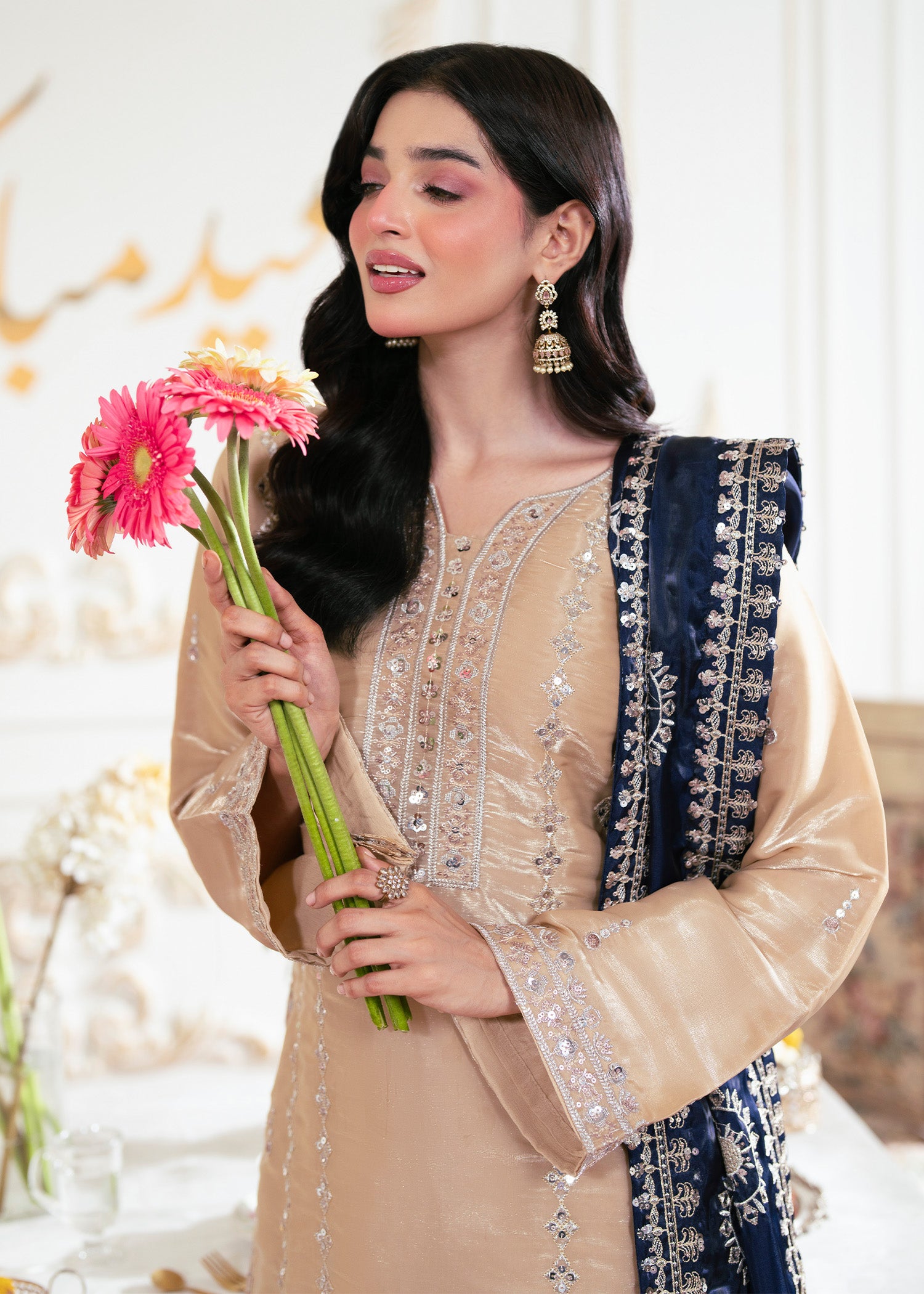 silk Kurta Set in Champagne