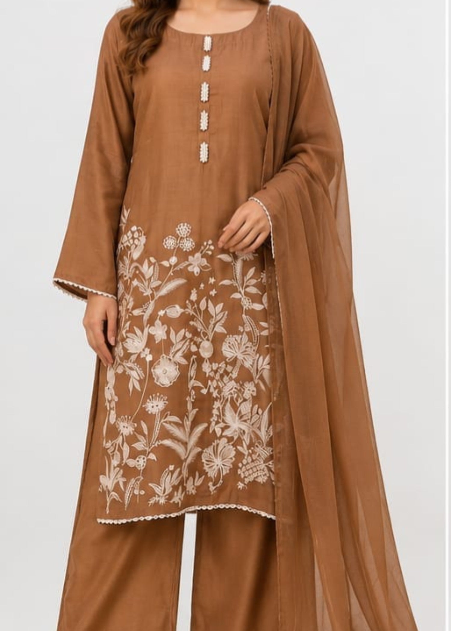 kattan silk Kurta Set in Hazelwood brown
