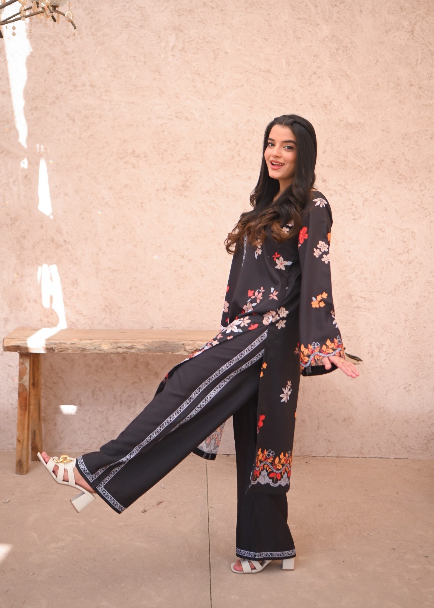 crepe Co Ord Sets in Charcoal black