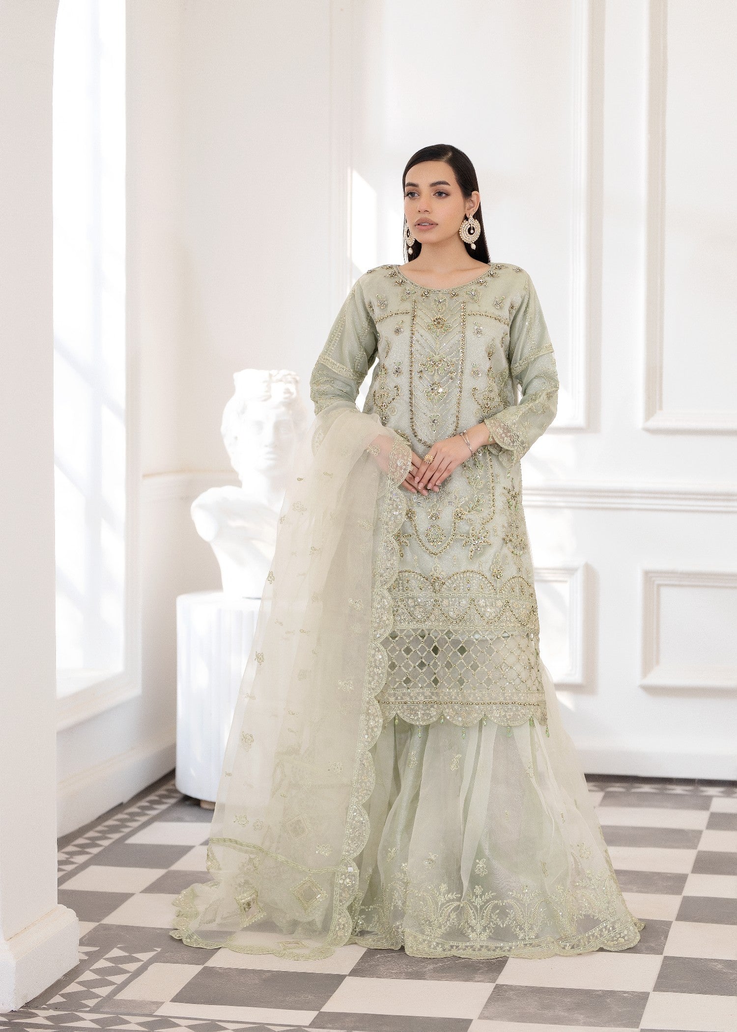 organza Sharara in Tea green