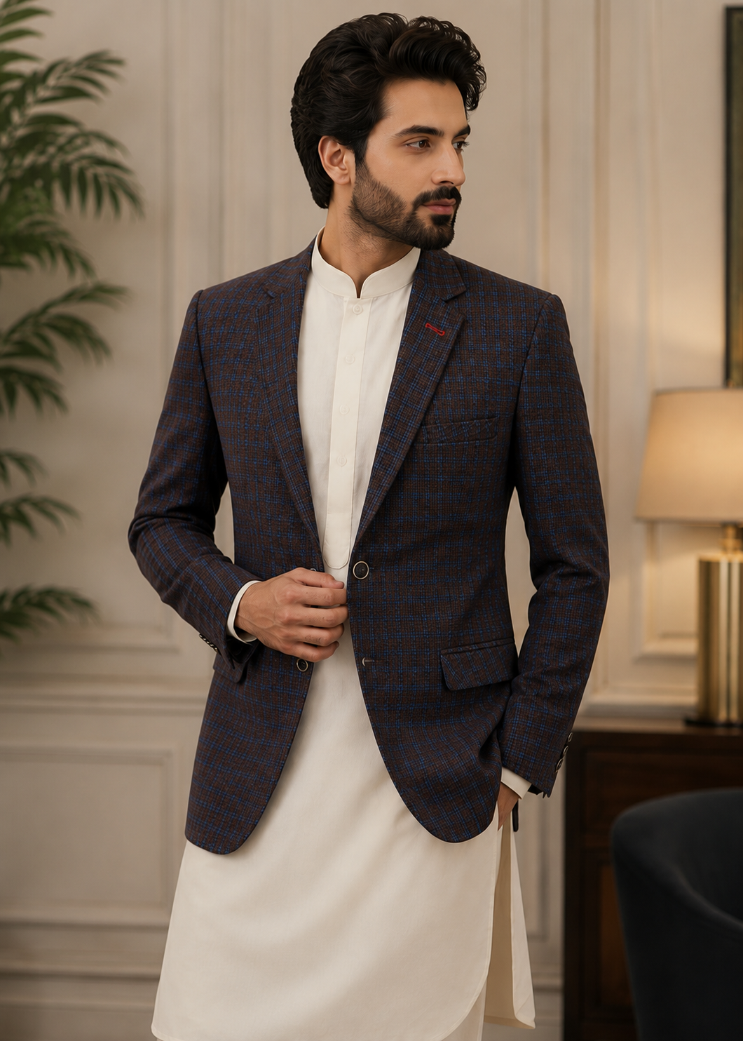 wool Blazer in Dark brown