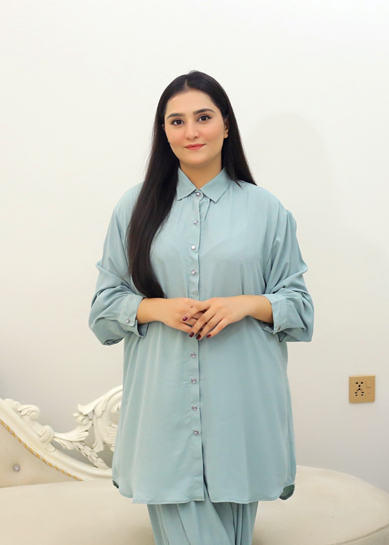 silk georgette Co ord Sets in Frost blue