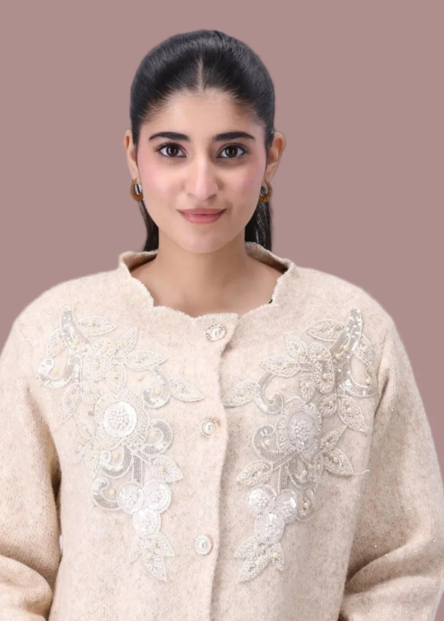 wool Cardigan in Beige