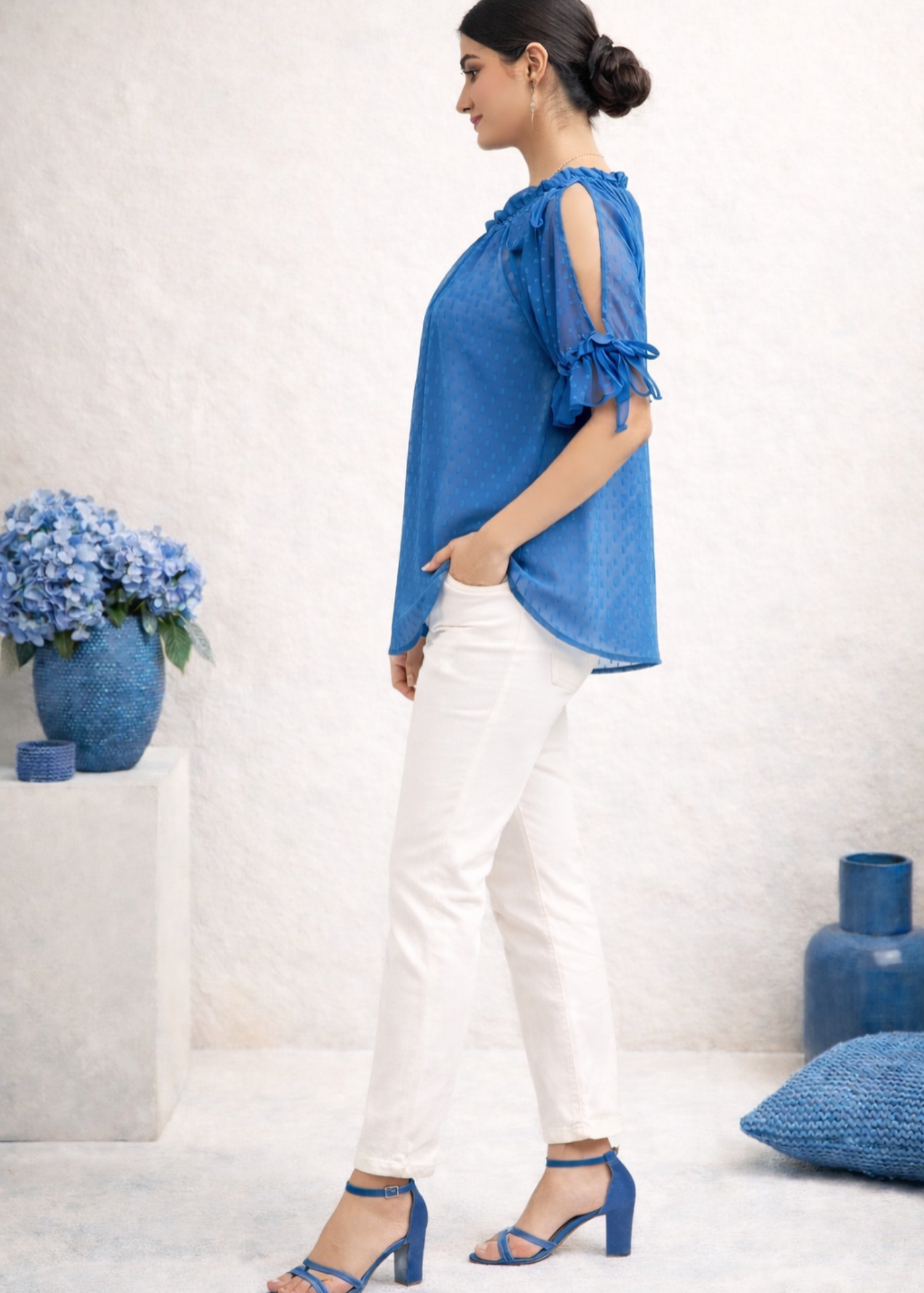 chiffon Top in Sapphire blue