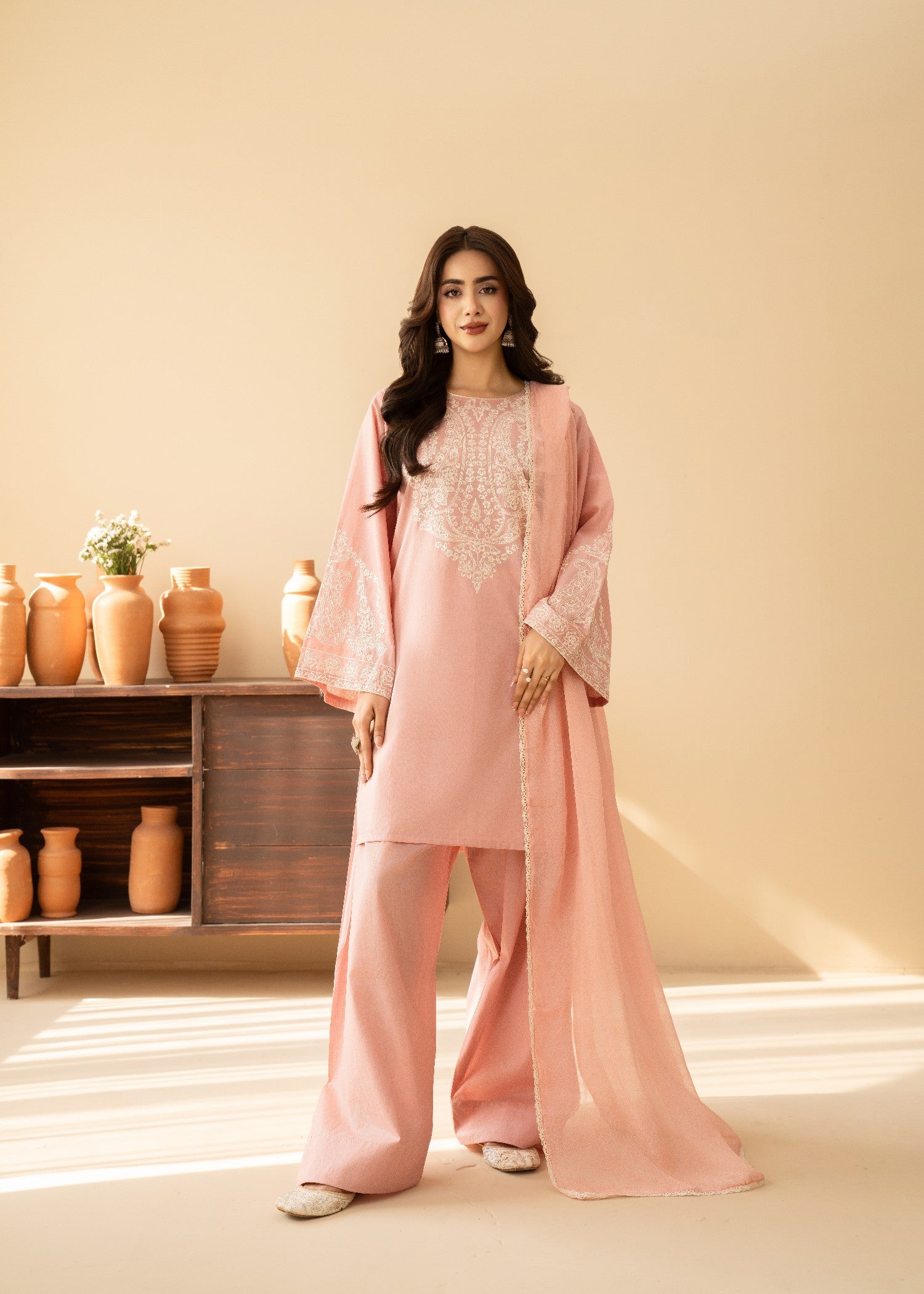 lawn cotton Kurta Set in Baby pink