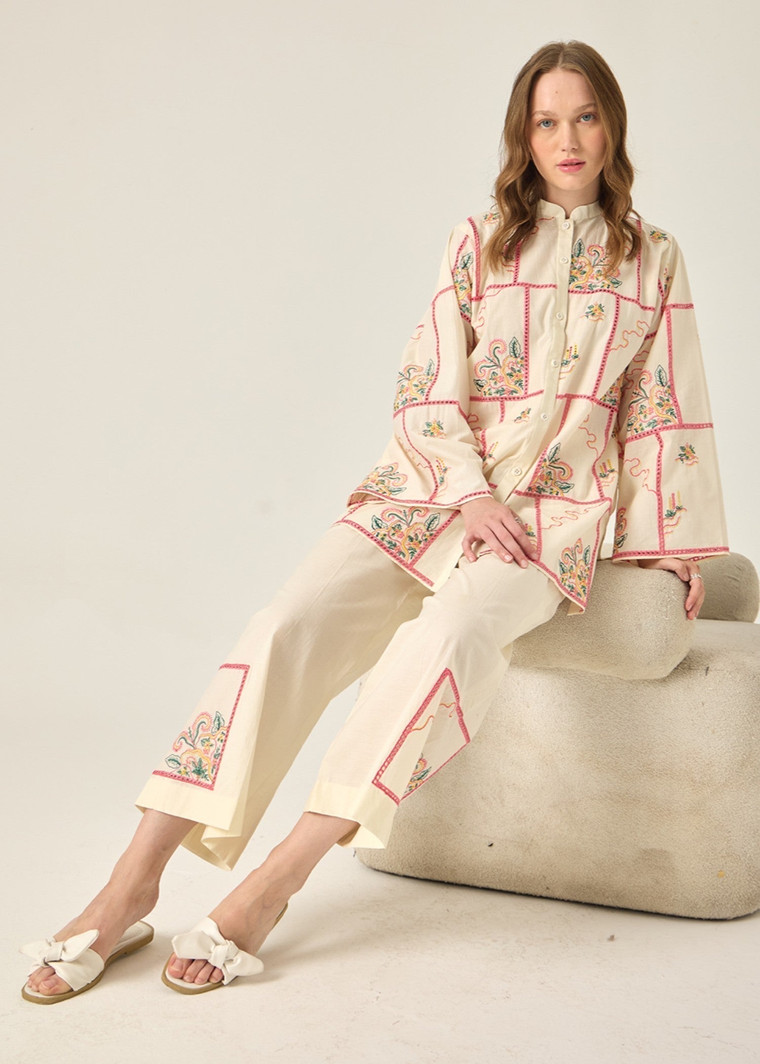 cambric cotton Co Ord Sets in Cream