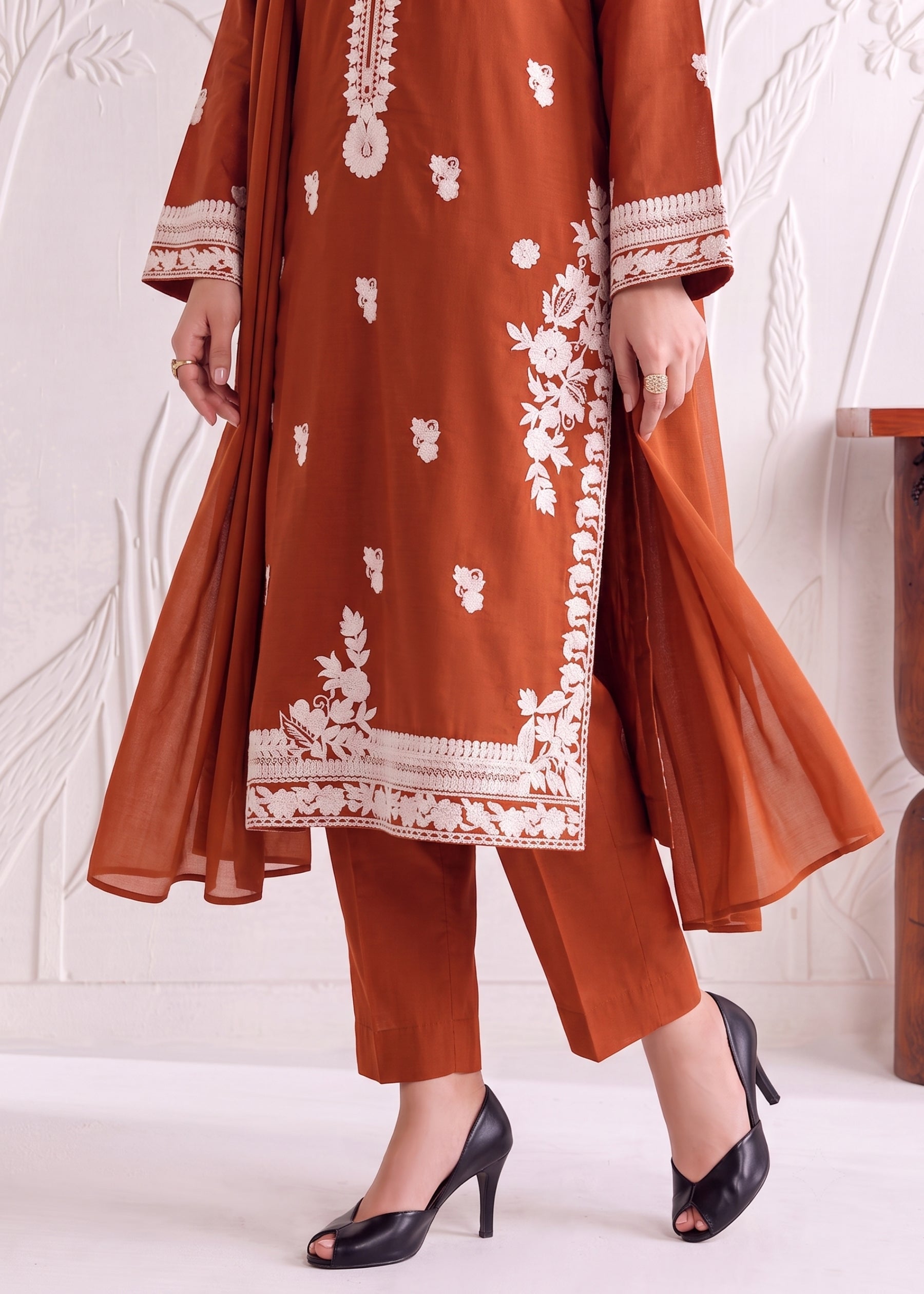 linen Kurta Set in Burnt orange
