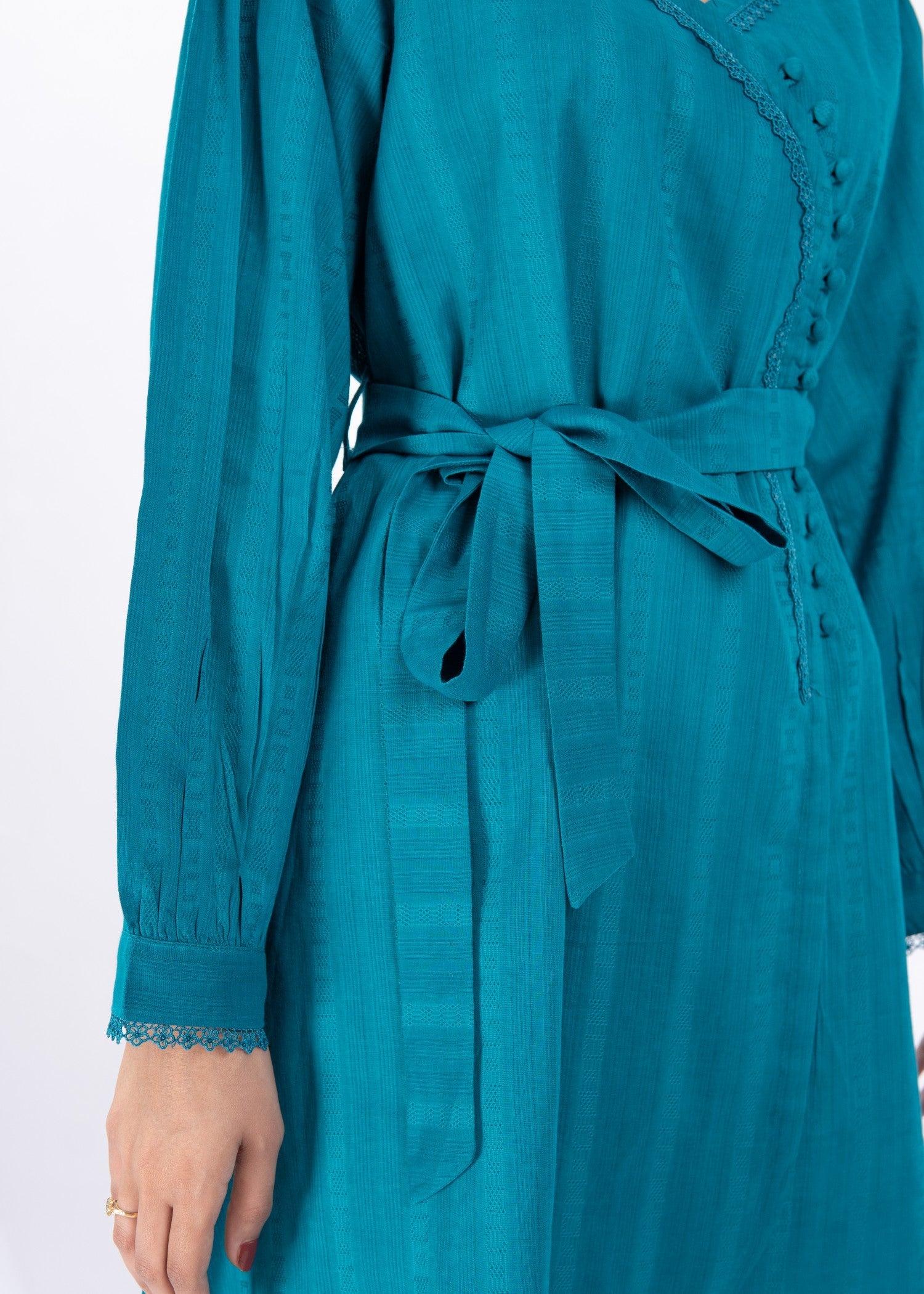 textured lawn Tunic in Bondi blue