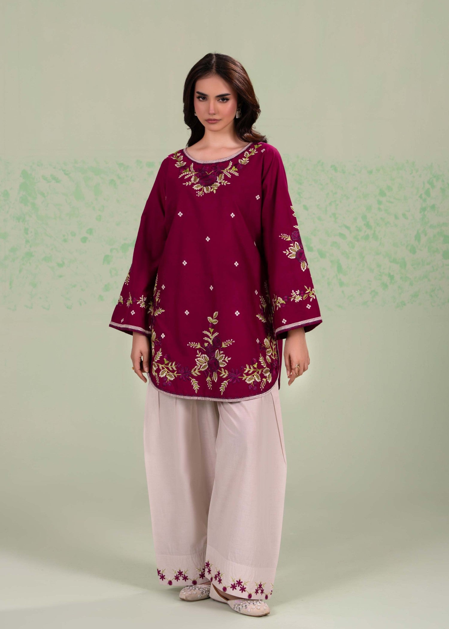 lawn cotton Kurta Set in Claret