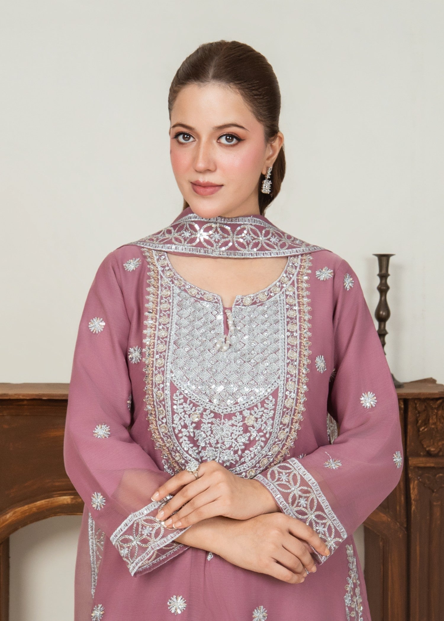 chiffon Kurta Set in Lavender pink