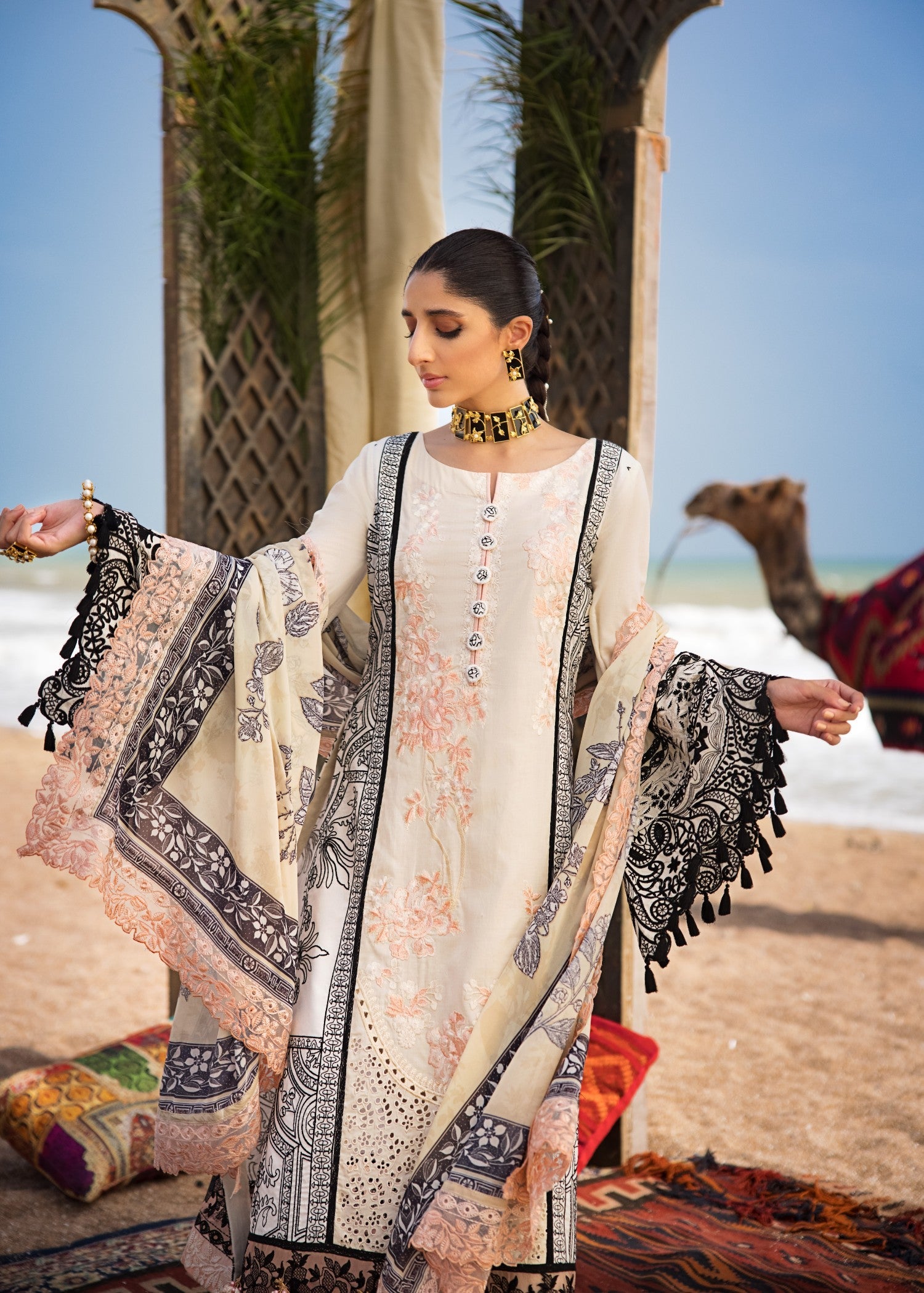 lawn Unstitched in Pink, beige