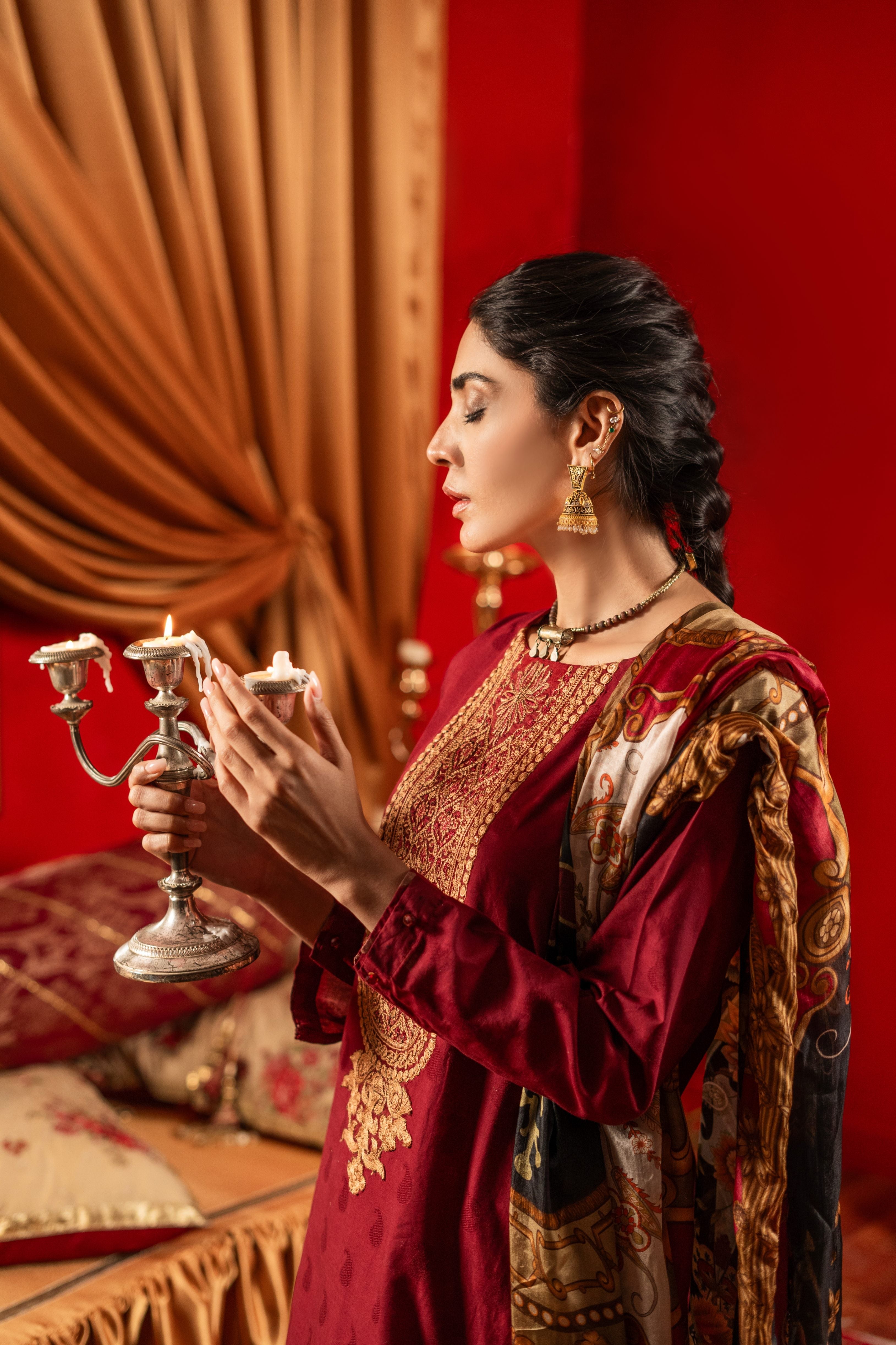 dobby Kurta Set in Maroon