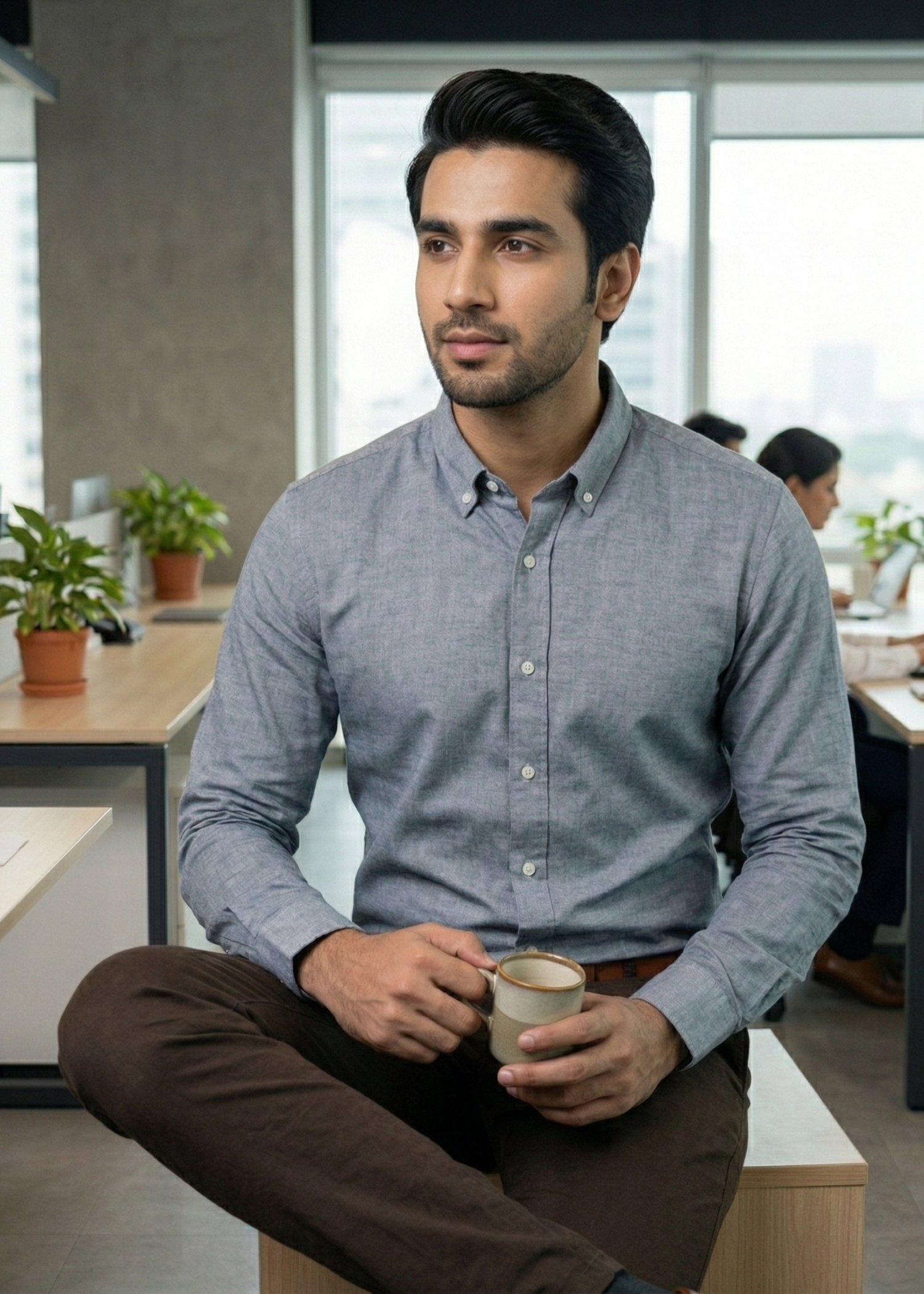 cotton Formal Shirt in Sapphire blue