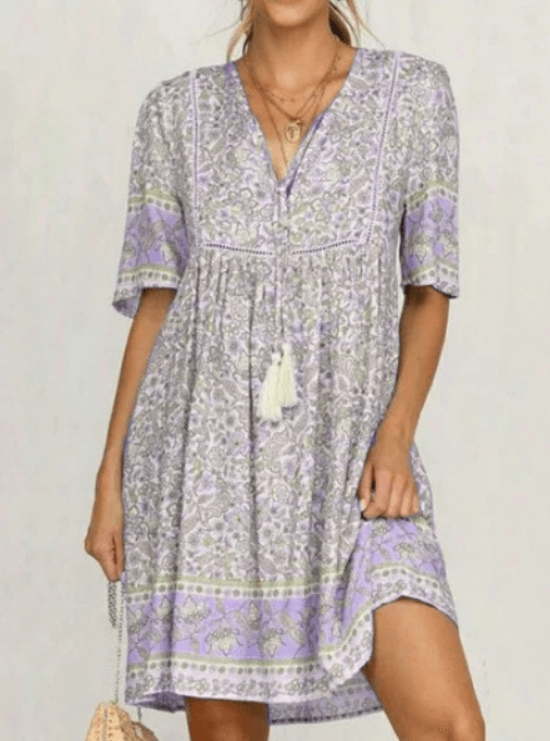 Hollow short sleeve dress sexy V-neck