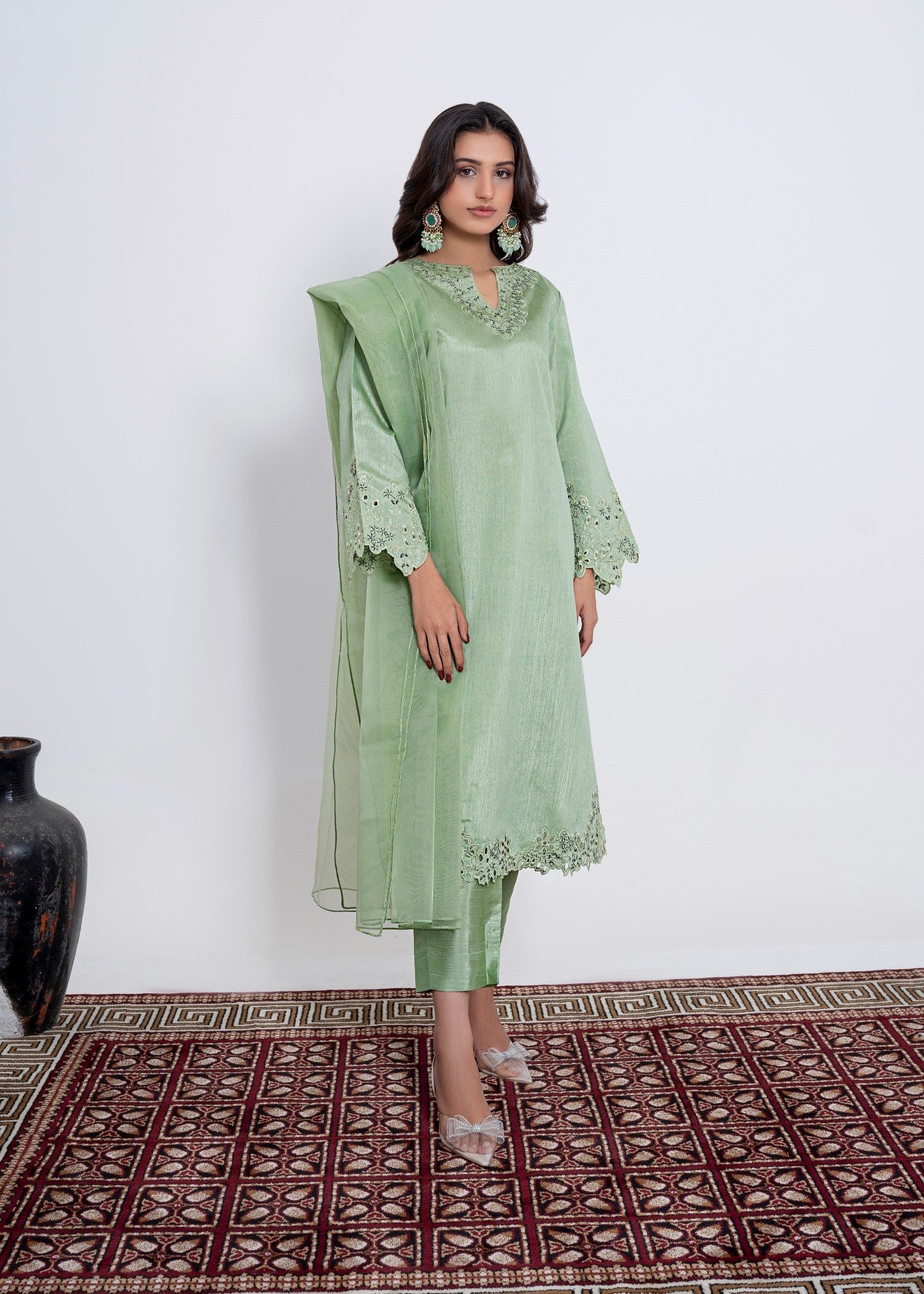 pk raw silk Kurta Set in Pastel green