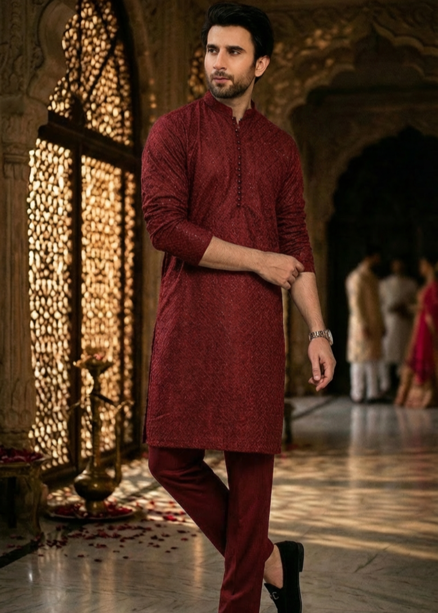 chikankari cotton Kurta Set in Maroon