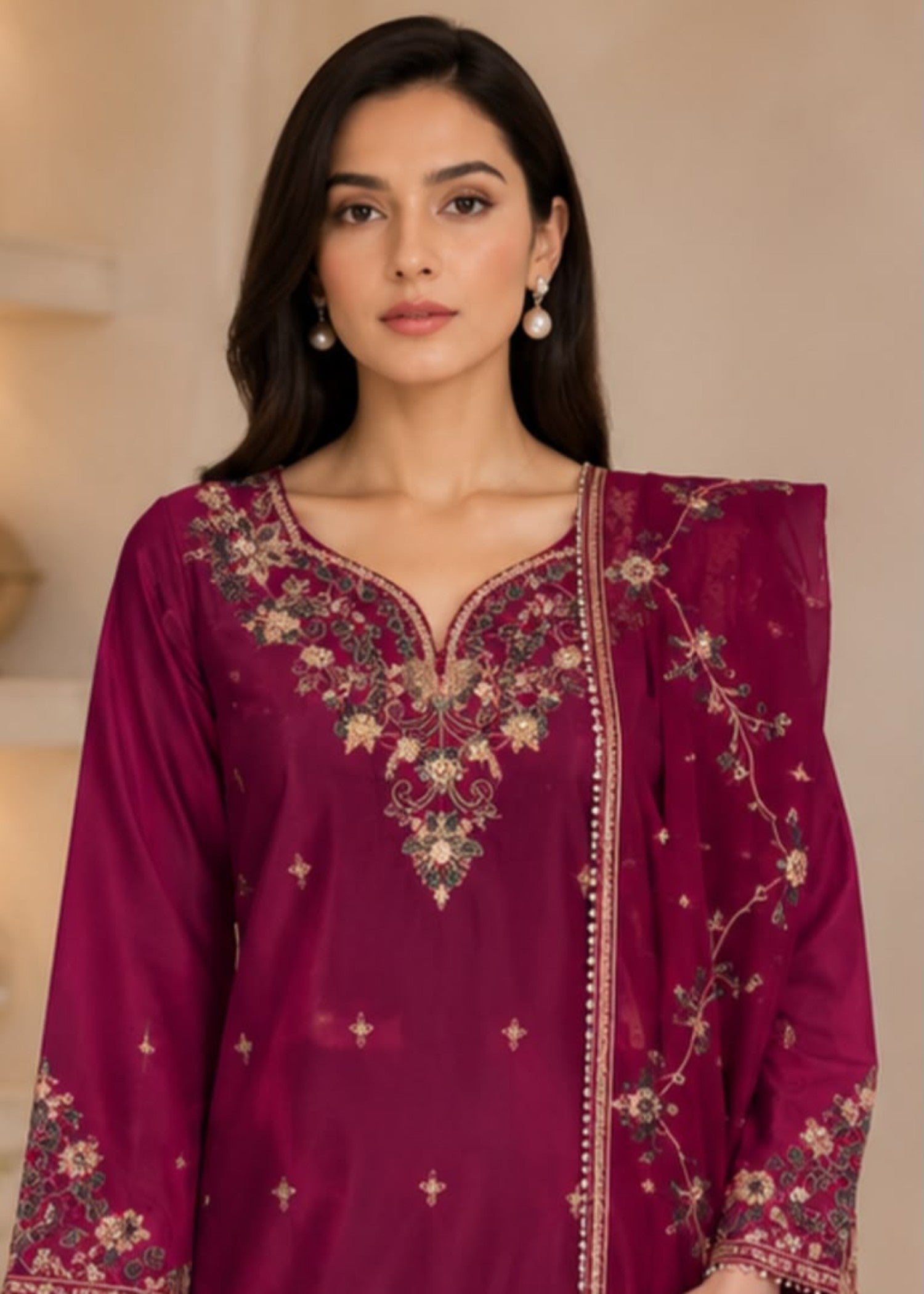 silk Kurta Set in Magenta haze