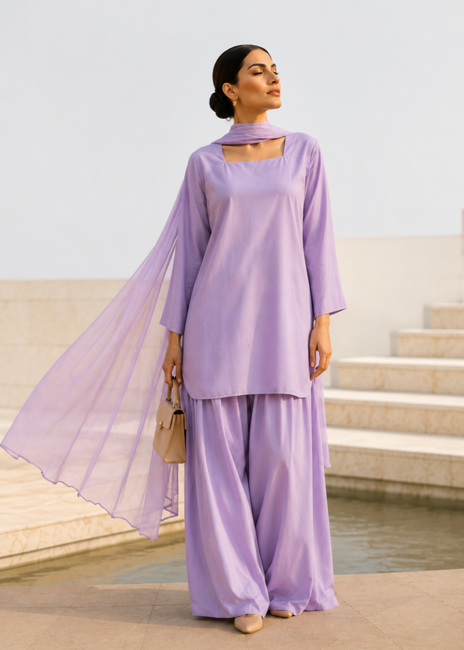 pure cotton Kurta Set in Lavender mist