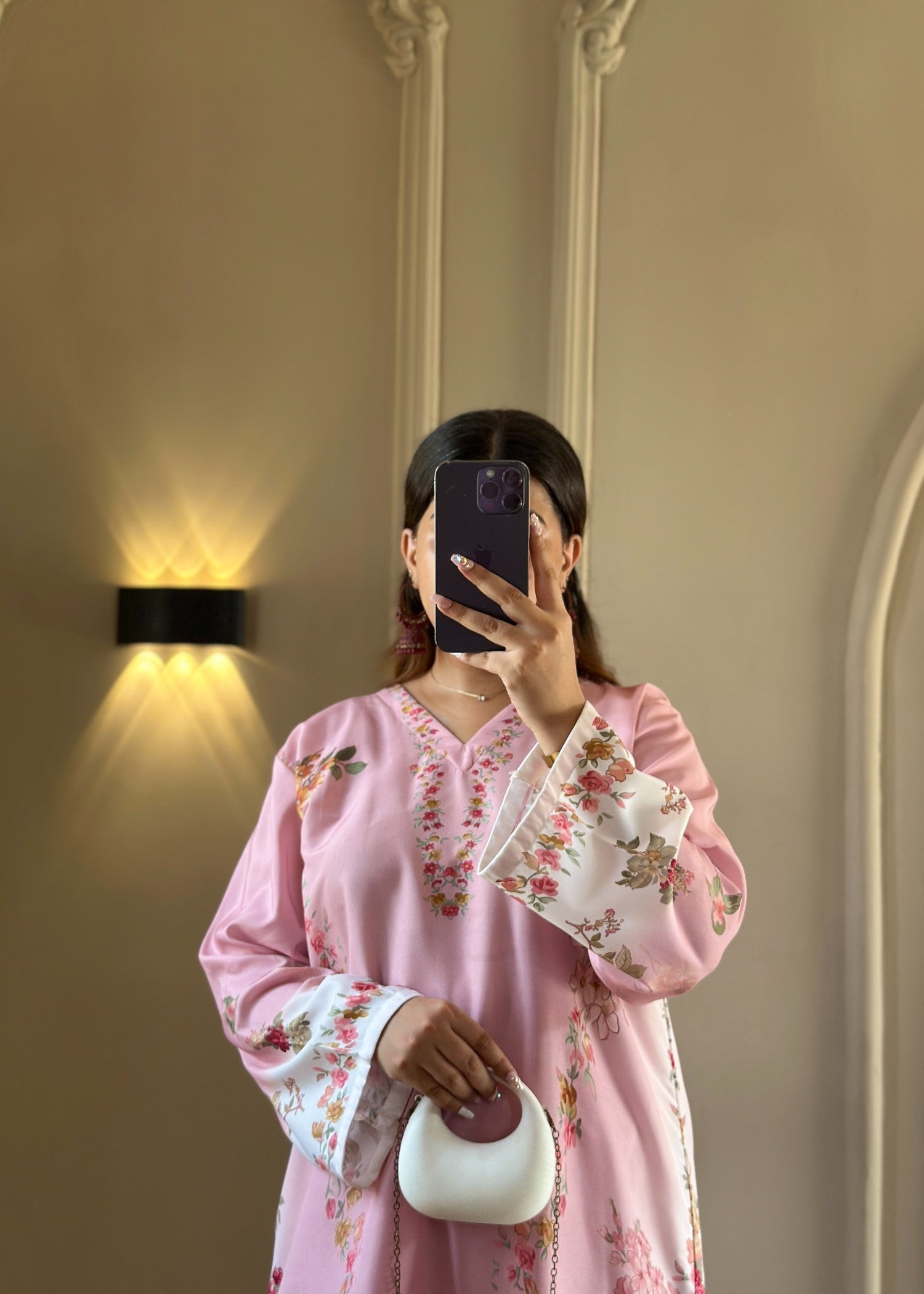 poly lawn Kurta Set in Pastel pink