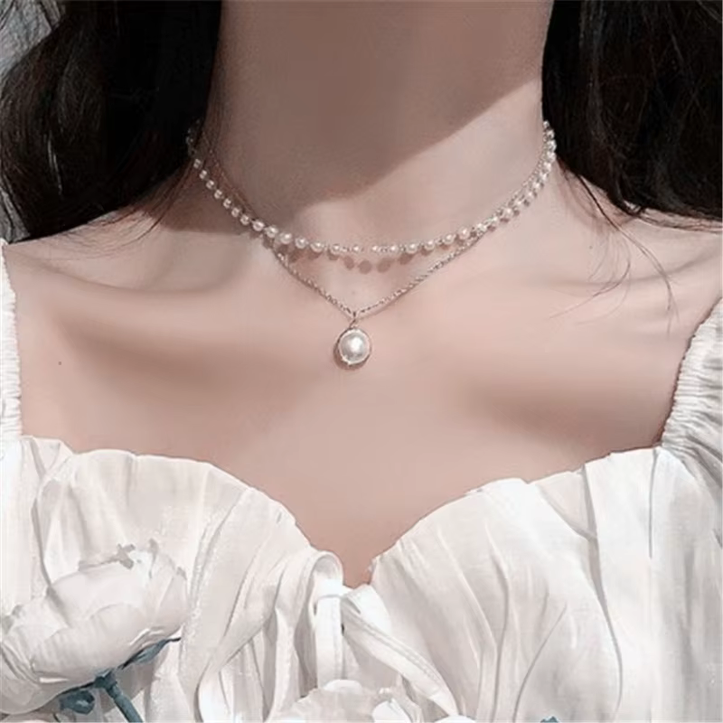 New Korean Pearl Necklaces for Women Gold Color Link Chain Choker Fashion Neck Accessories Elegant Collar Bijoux Femme - view 3