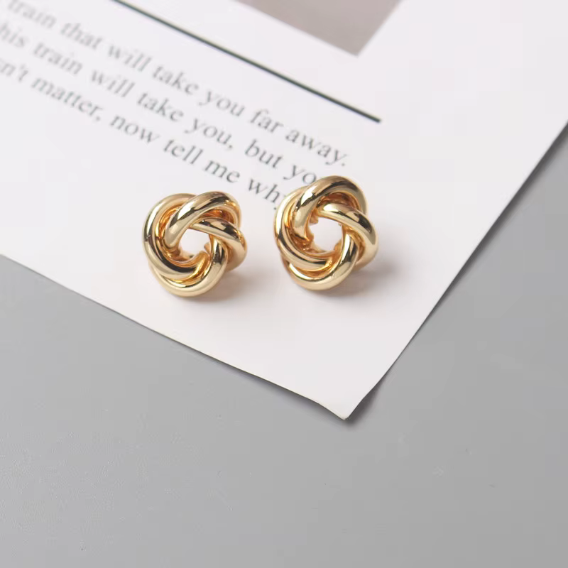 Tiny Metal Stud Earrings for Women Gold Color Twist Round Earrings Sma - stud earrings diamond at ShoplyHub