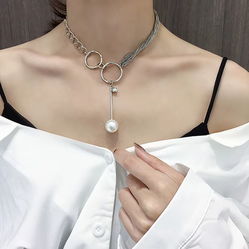 New Korean Pearl Necklaces for Women Gold Color Link Chain Choker Fashion Neck Accessories Elegant Collar Bijoux Femme - view 2