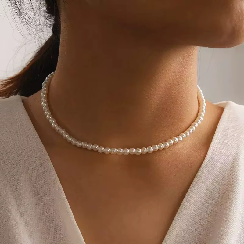 New Korean Pearl Necklaces for Women Gold Color Link Chain Choker Fashion Neck Accessories Elegant Collar Bijoux Femme - view 4