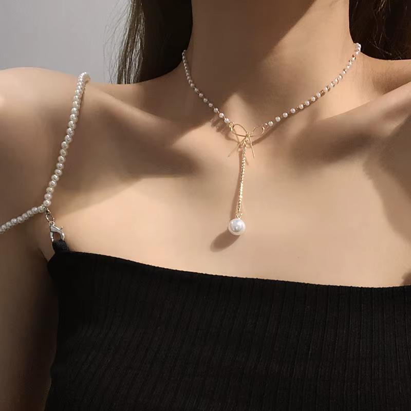 New Korean Pearl Necklaces for Women Gold Color Link Chain Choker Fashion Neck Accessories Elegant Collar Bijoux Femme - view 5
