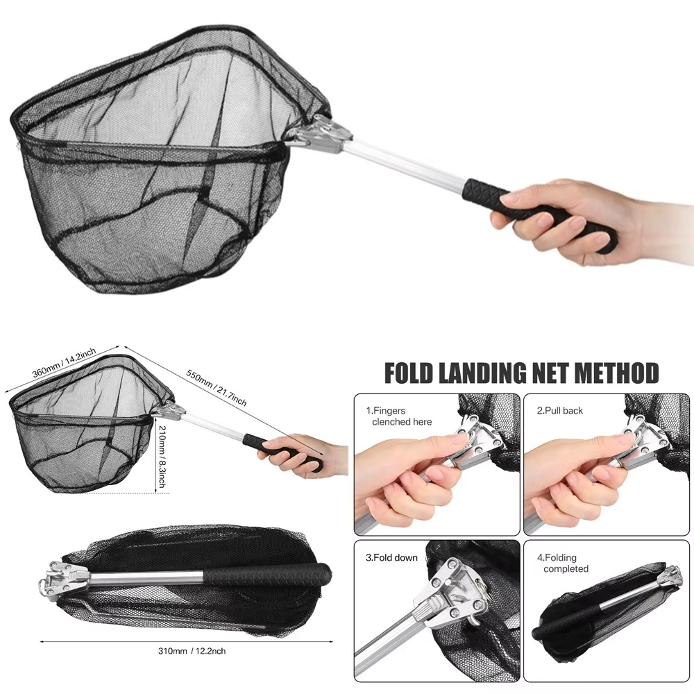 Fishing Landing Net Aluminum Alloy Durable Telescoping Extend to 190cm/130cm/55cm Folding Mesh Safe Fish Catching - view 2