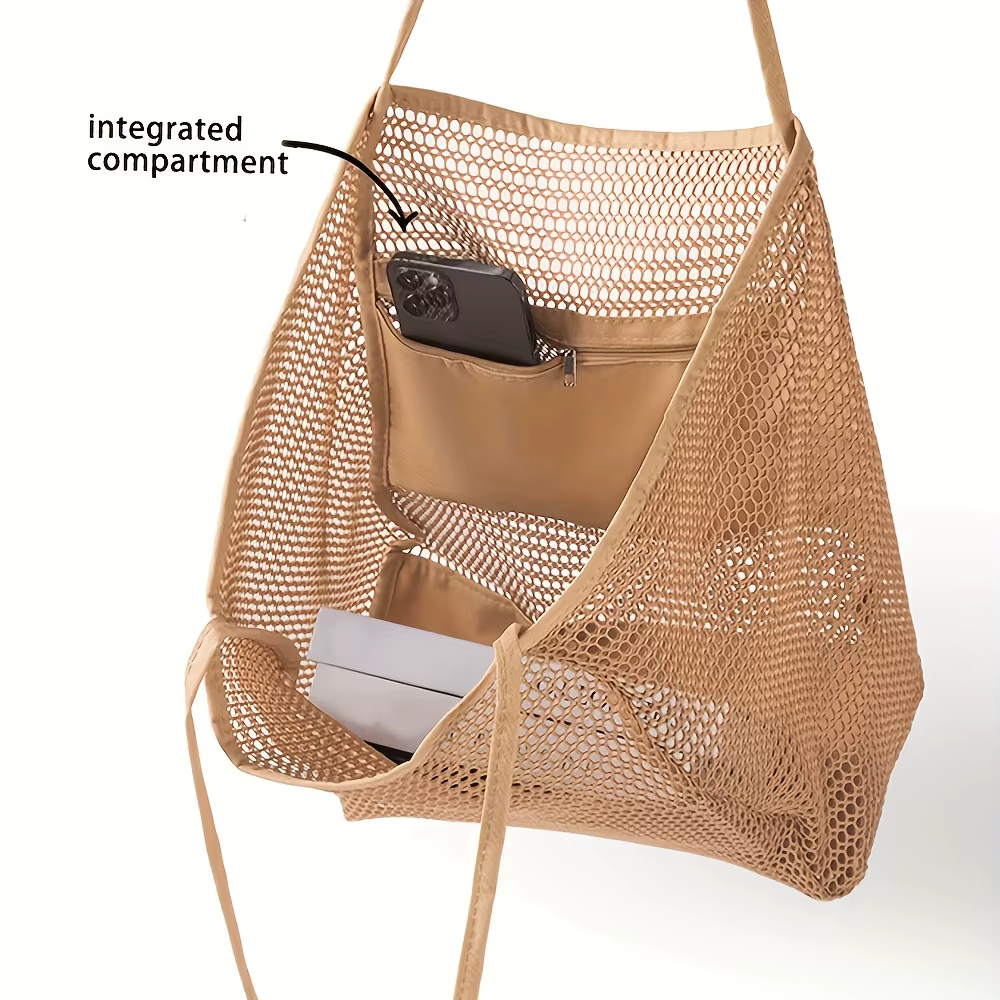 Women's Large Capacity Beach Tote Bag - Durable Polyester Woven Shoulder Bag with Open Top for Travel, Shopping - view 4