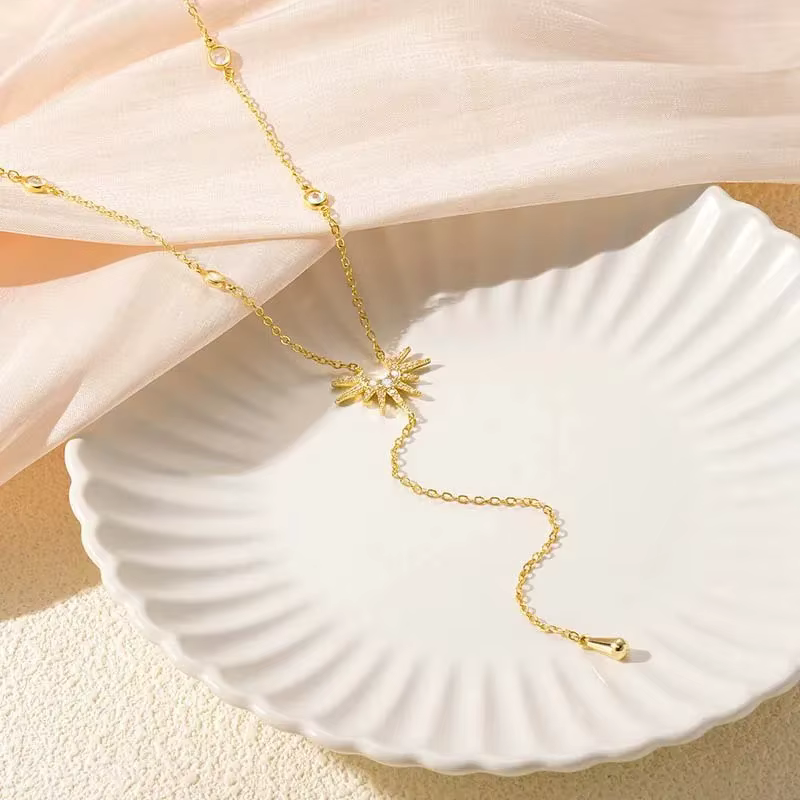 Stainless Steel Y-Shaped Pendant Necklace for Women Girls Elegant Fashion Cubic Zirconia Long Tassel Dangle Choker - view 4