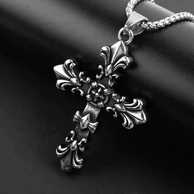 Fashion Stainless Steel Jewelry Set for Men Unisex Vintage Silver Color Cross Pendant Necklace, Bracelet Sets Punk - view 6