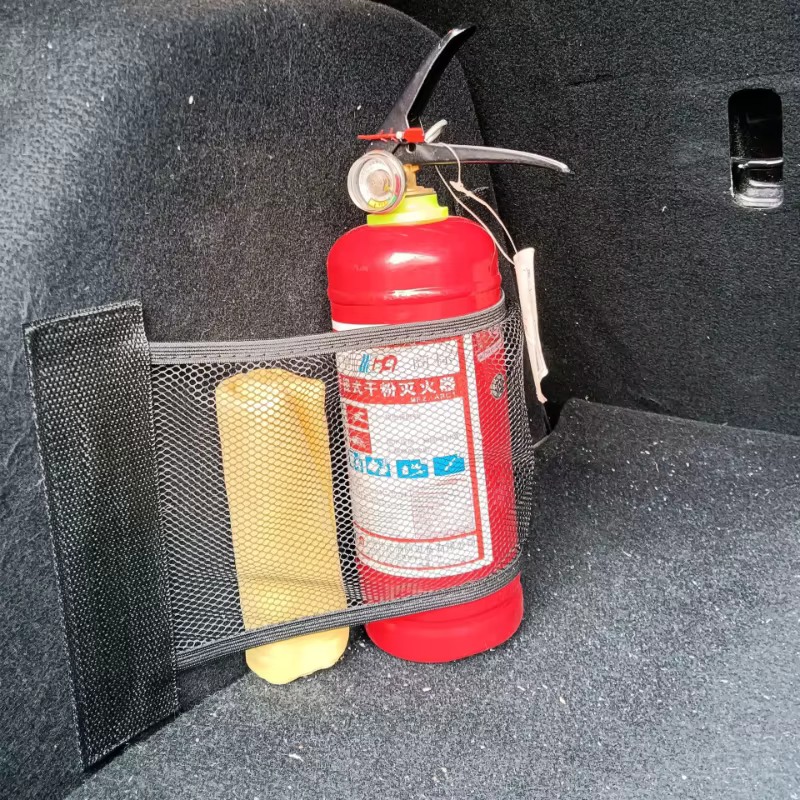 Auto Accessories Car Interior Organizer Car Trunk Elastic Mesh Fixed Straps Extinguisher Storage Net Bag Seat Back
