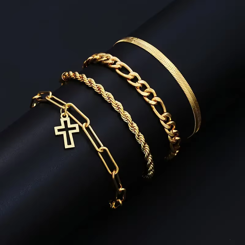 7-Piece Elegant Stainless Steel Minimalist Cross Pendant Jewelry Set for Men Chain Necklace Bracelet Jewelry for - view 5